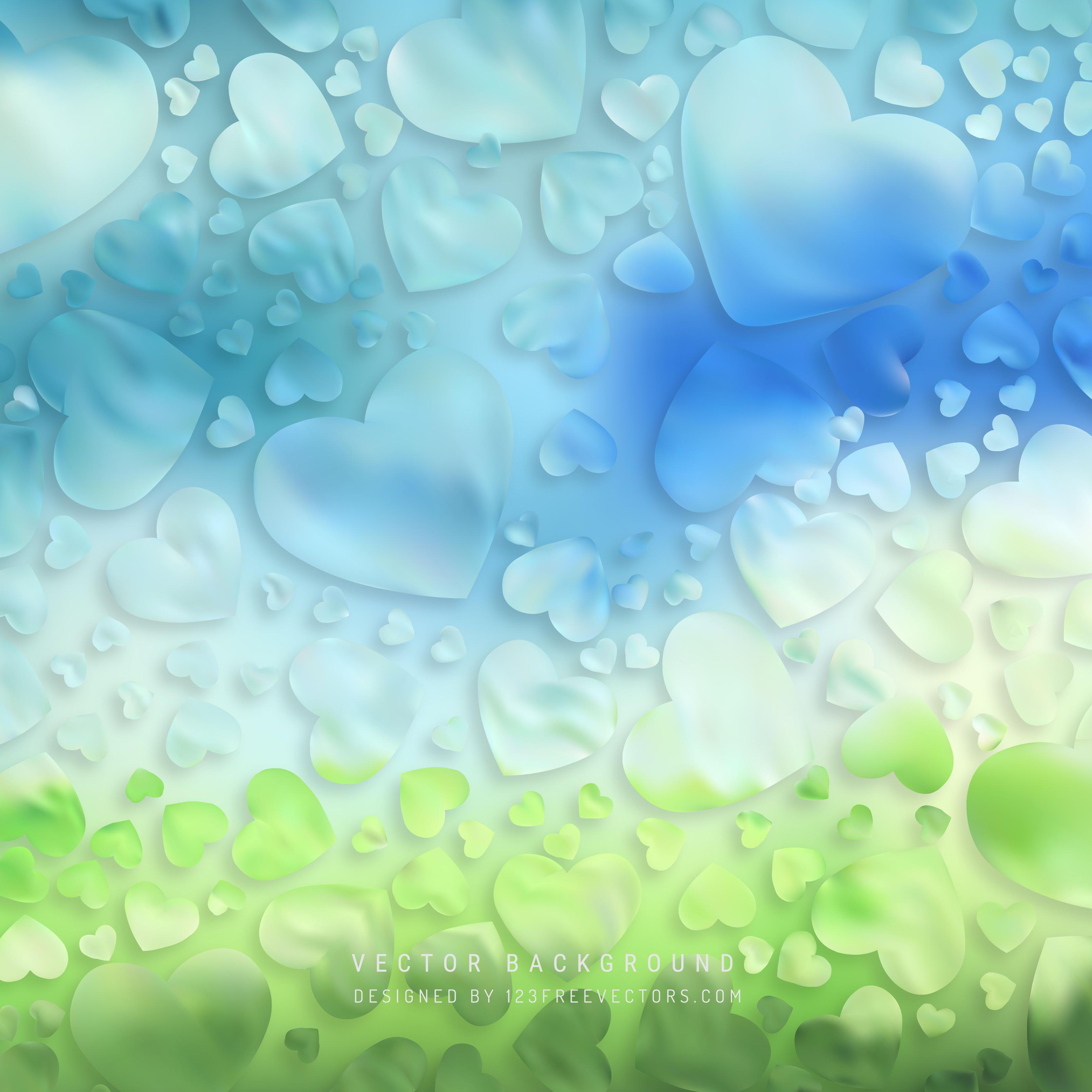 Abstract Romantic Blue Green Hearts BackgroundFreevectors
