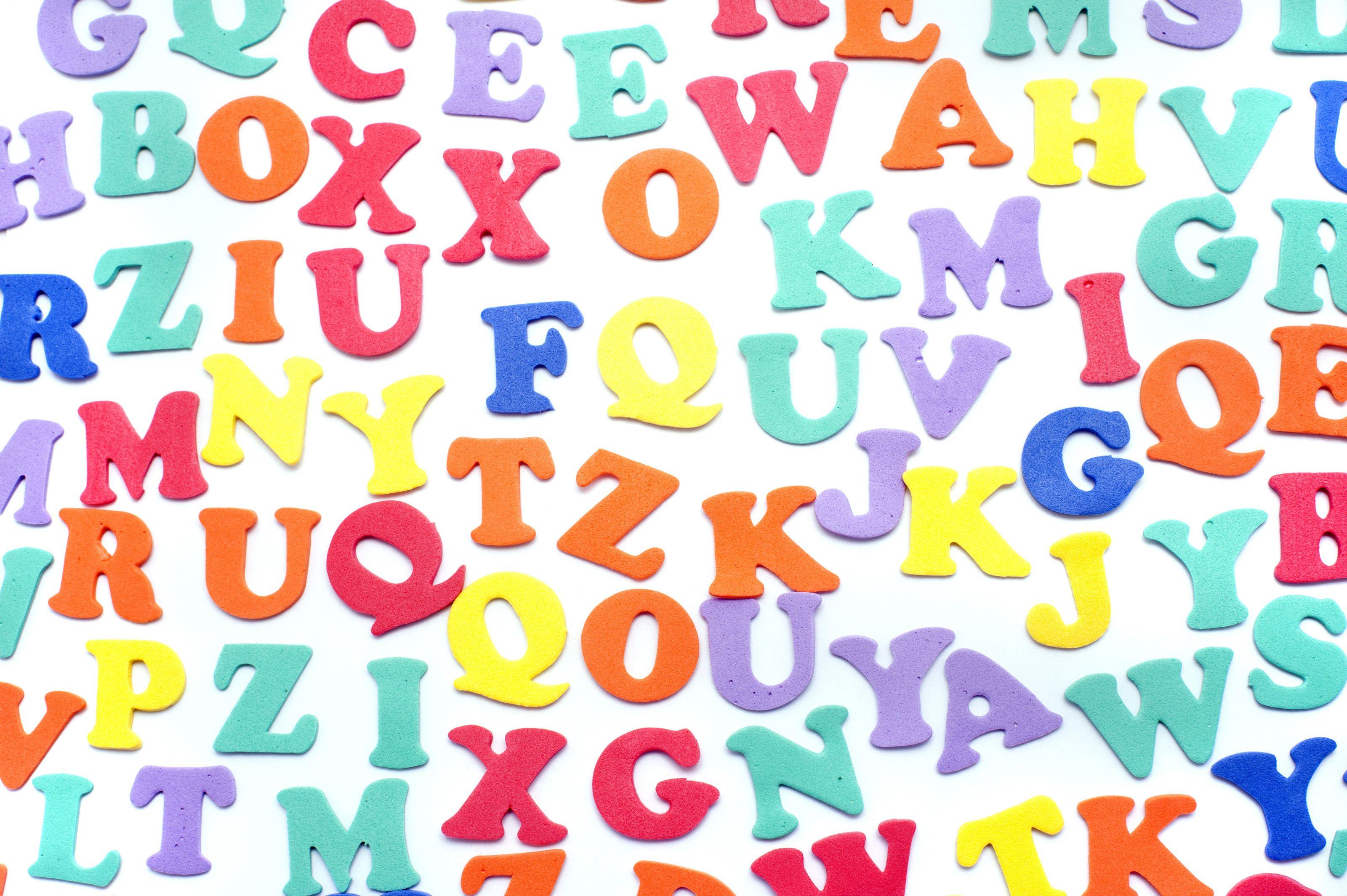 Array of colourful alphabet letters