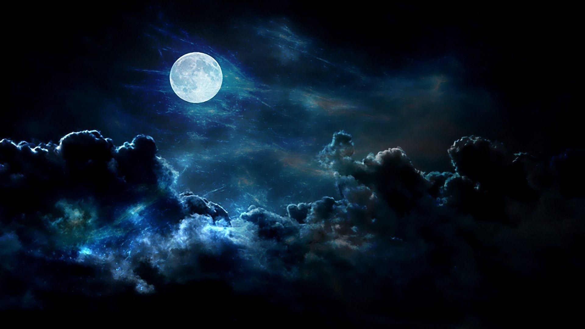 BIG BLUE Clouds Nature Night Moon SKIES FULL Wallpaper Background