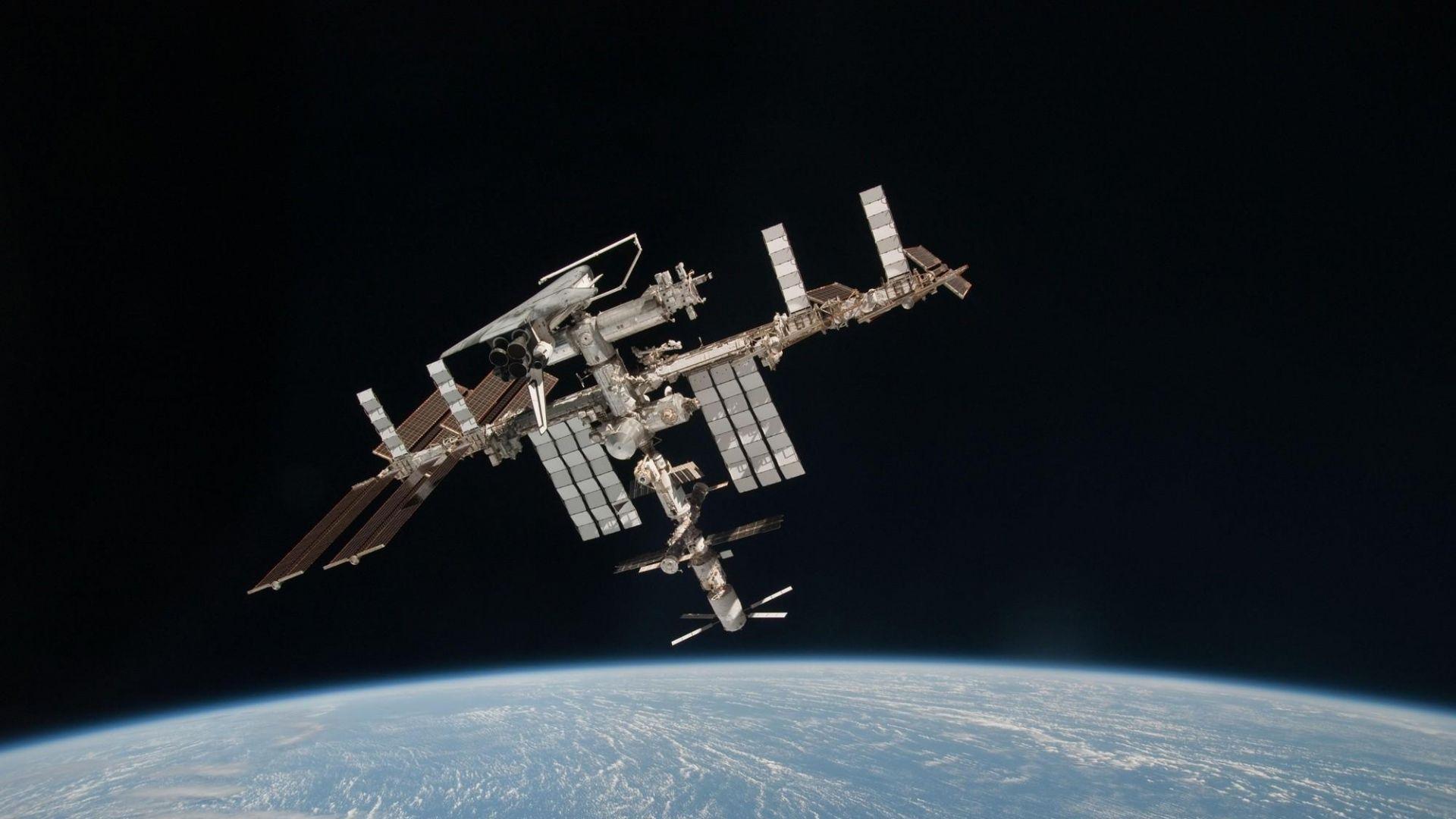 Download Wallpaper 1920x1080 ship, space, station iss, world, orbit