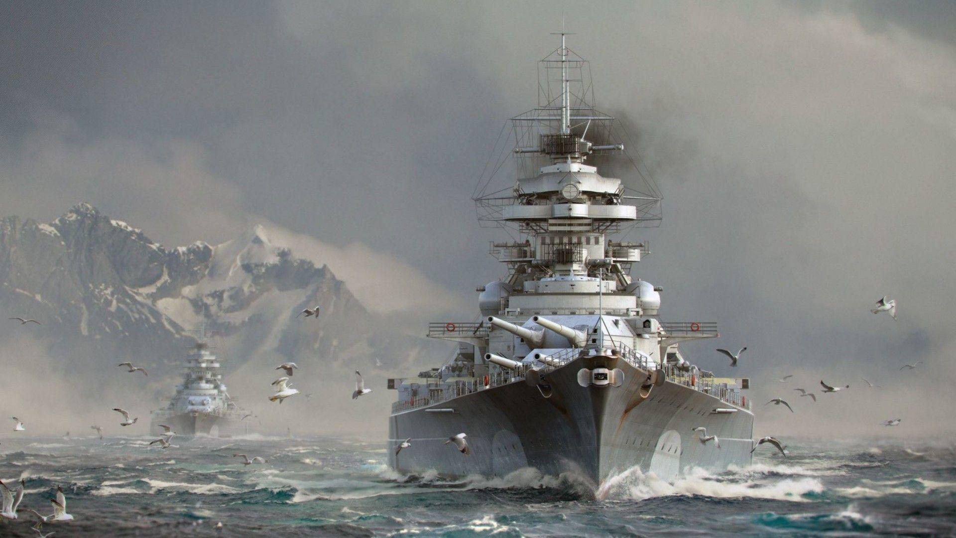 Full HD Wallpaper world of warships sea battleship front view