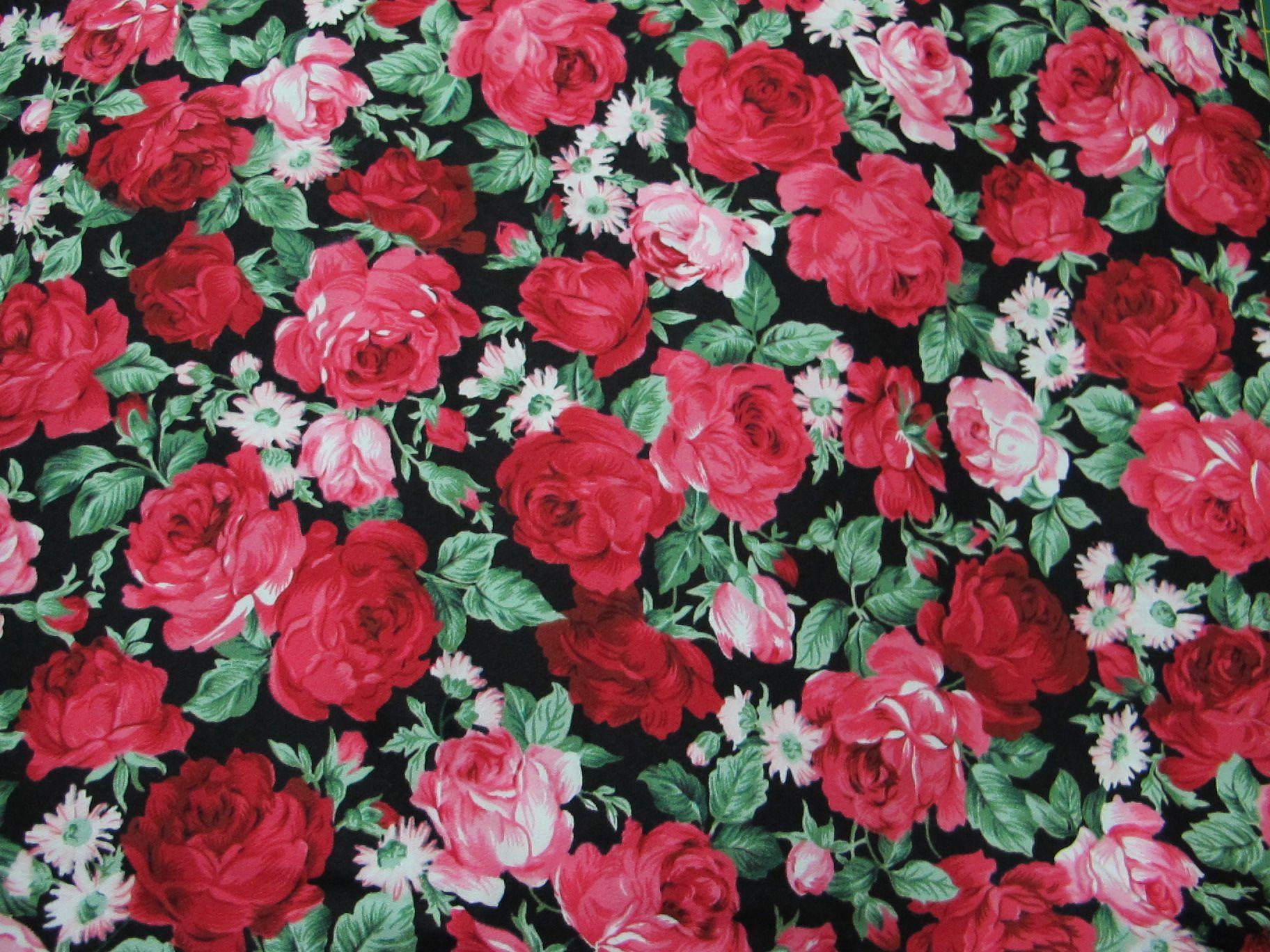 rose black background pattern print. Midnight Fleurs