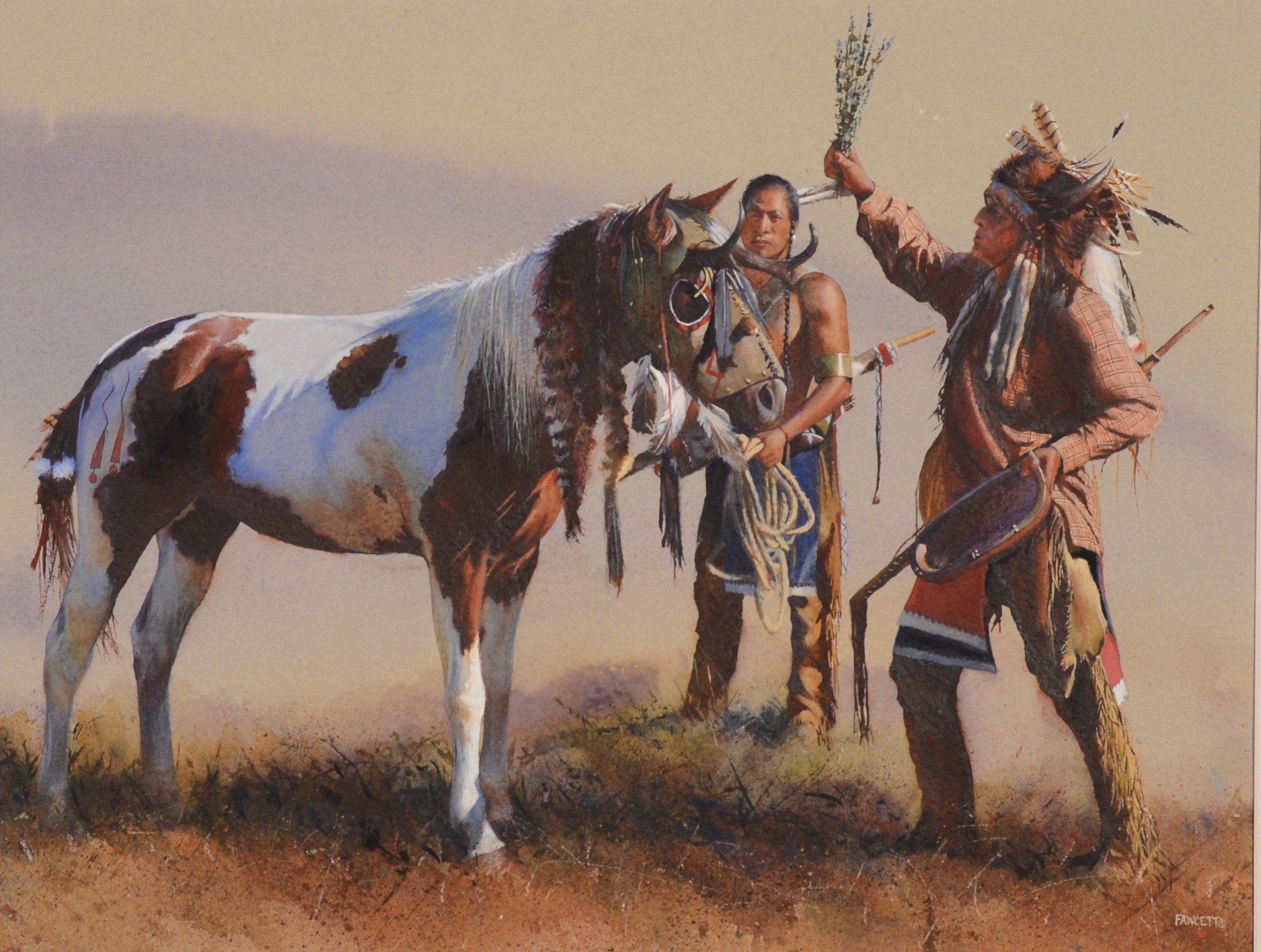 Horses Pictorial art John Fawcett Indians Animals horse western