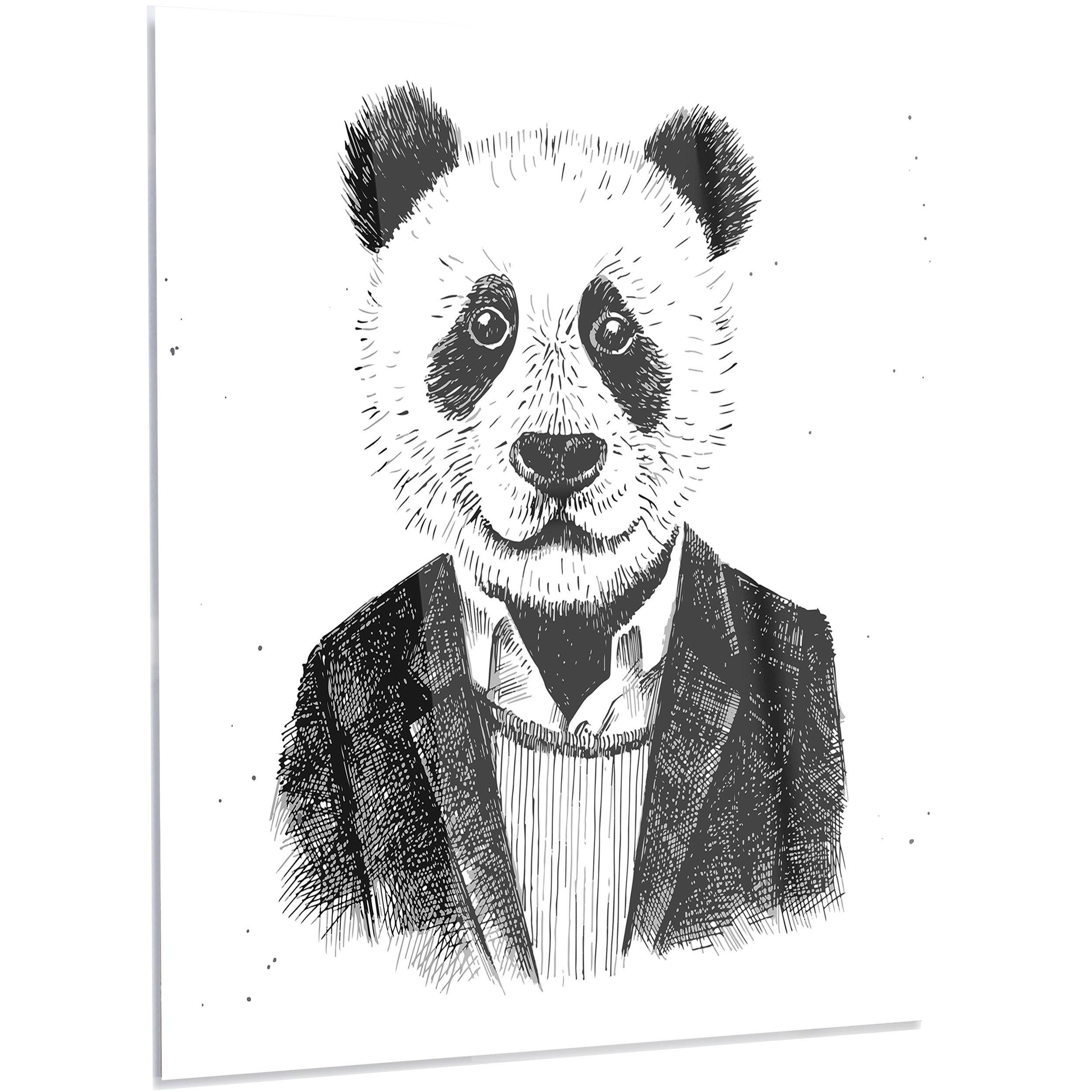 DesignArt 'Funny Hipster Panda Black White' LED Graphic Art on Metal