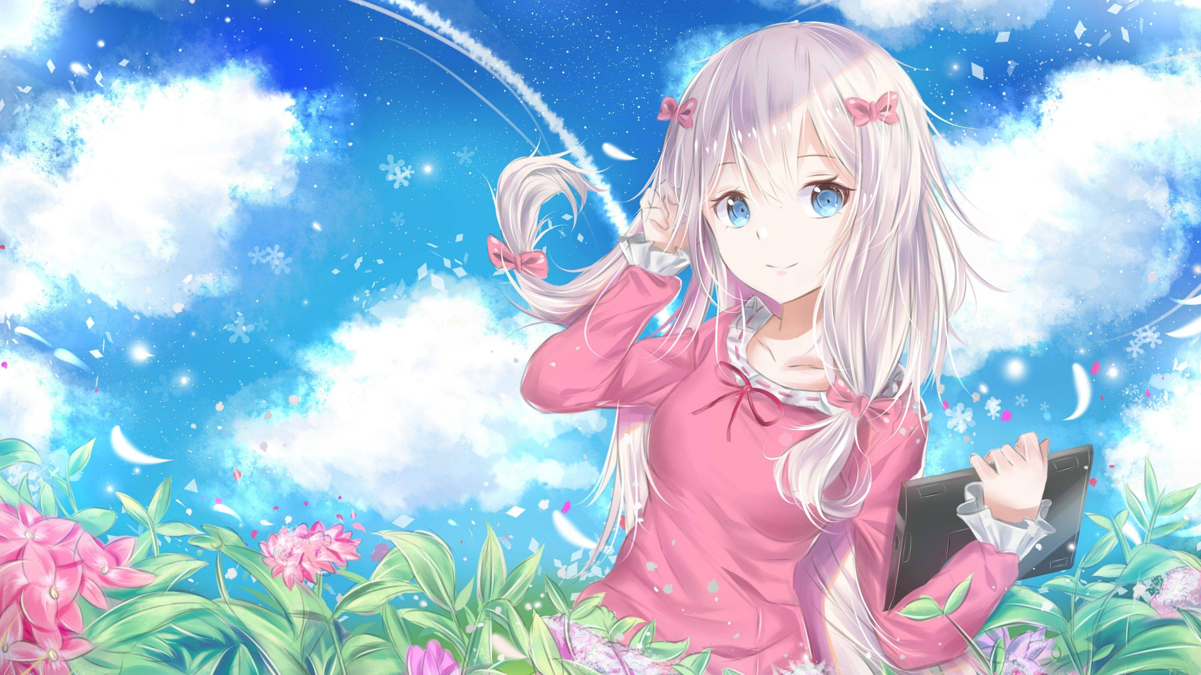 Download 3840x2160 Izumi Sagiri, Garden, Eromanga Sensei, Flowers