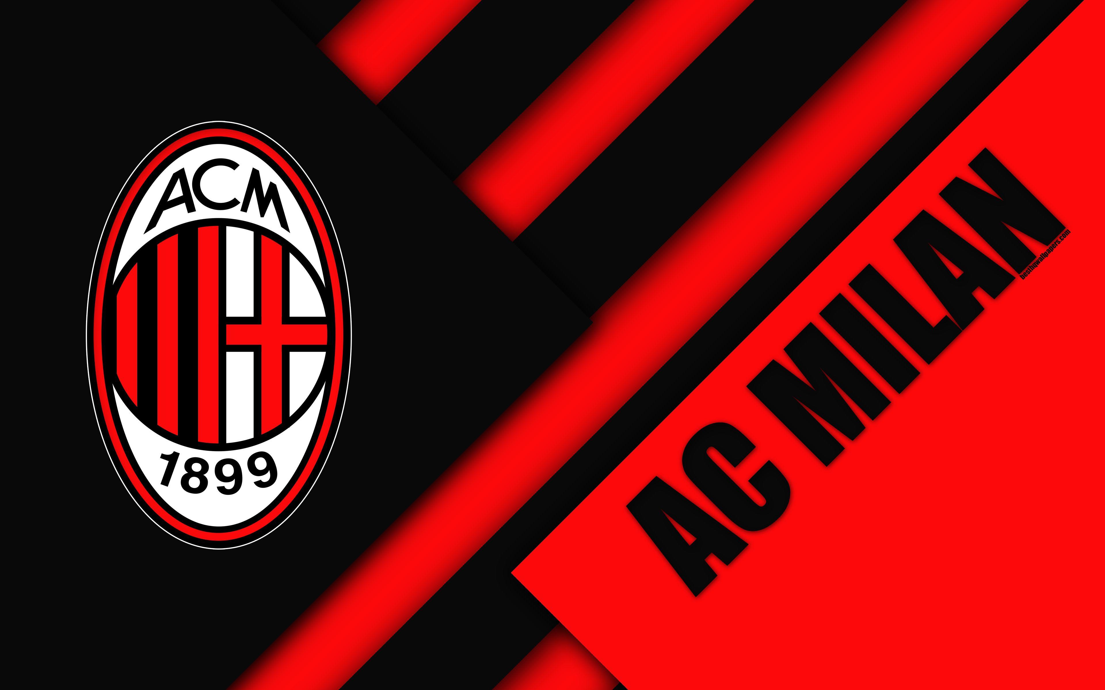 Download wallpaper AC Milan, logo, 4k, material design, football