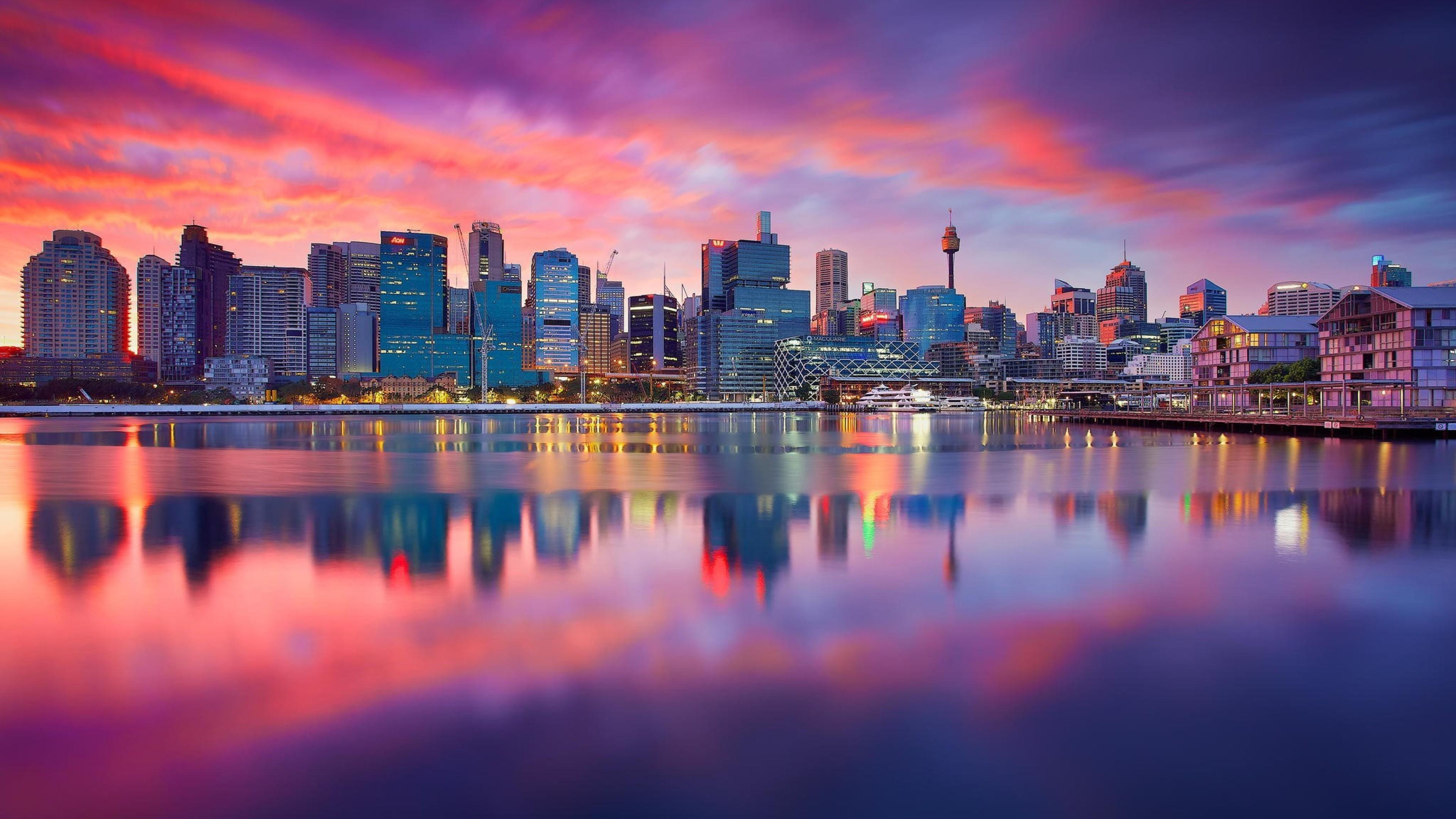 Sydney Skyline At Dusk 4K UltraHD Wallpaper. Wallpaper Studio 10