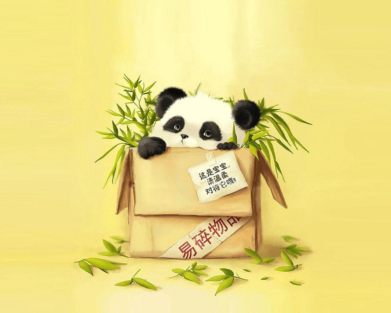 Download wallpaper 1280x1024 box, panda, grass, paper, drawing HD