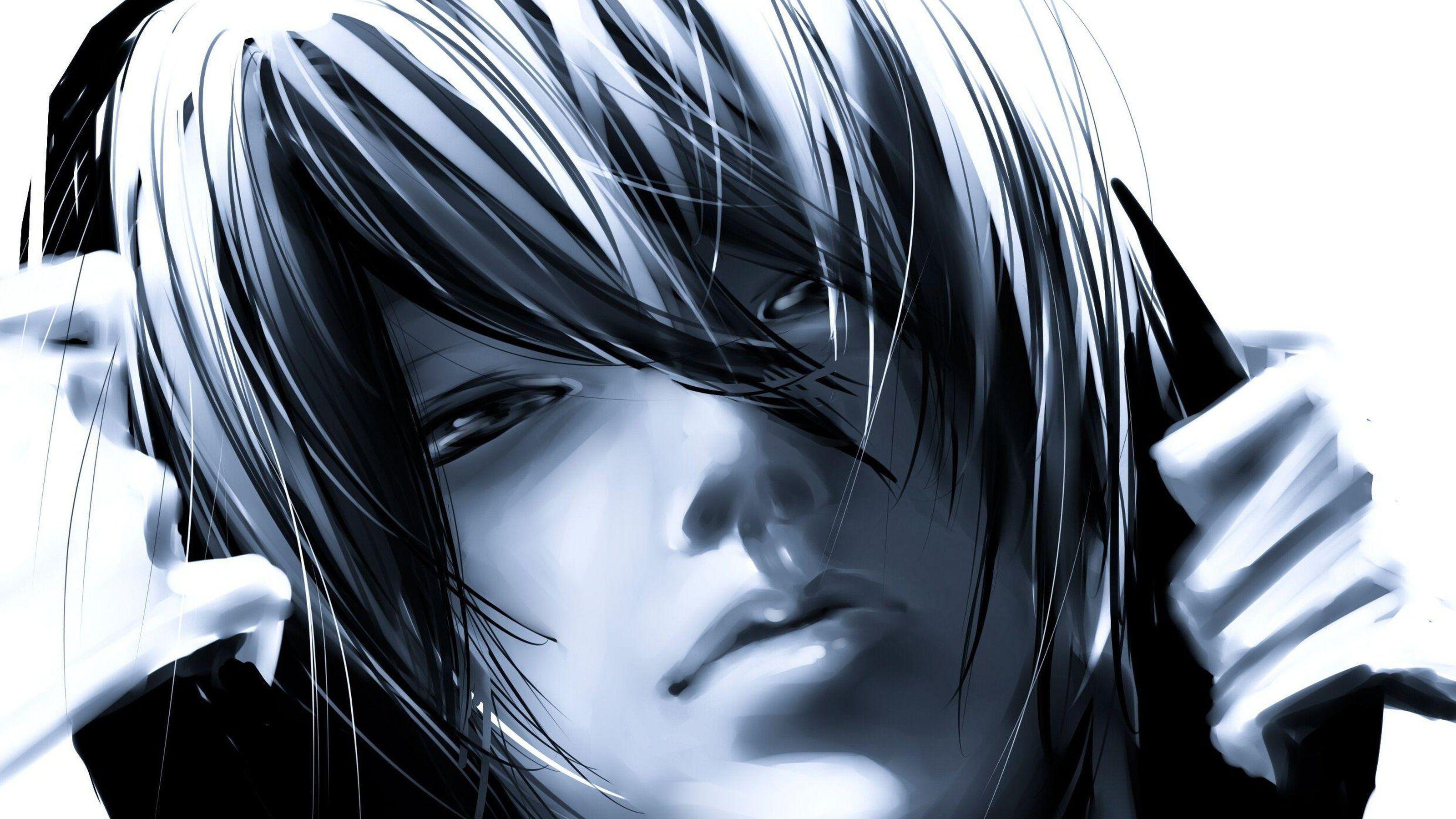 Black And White Anime Faces Qhd+ Black And White Emo Anime Face