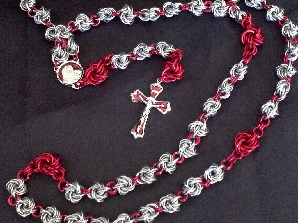 Silvertone And Garnet Chainmaille Rosary Beads By Nightwings 81
