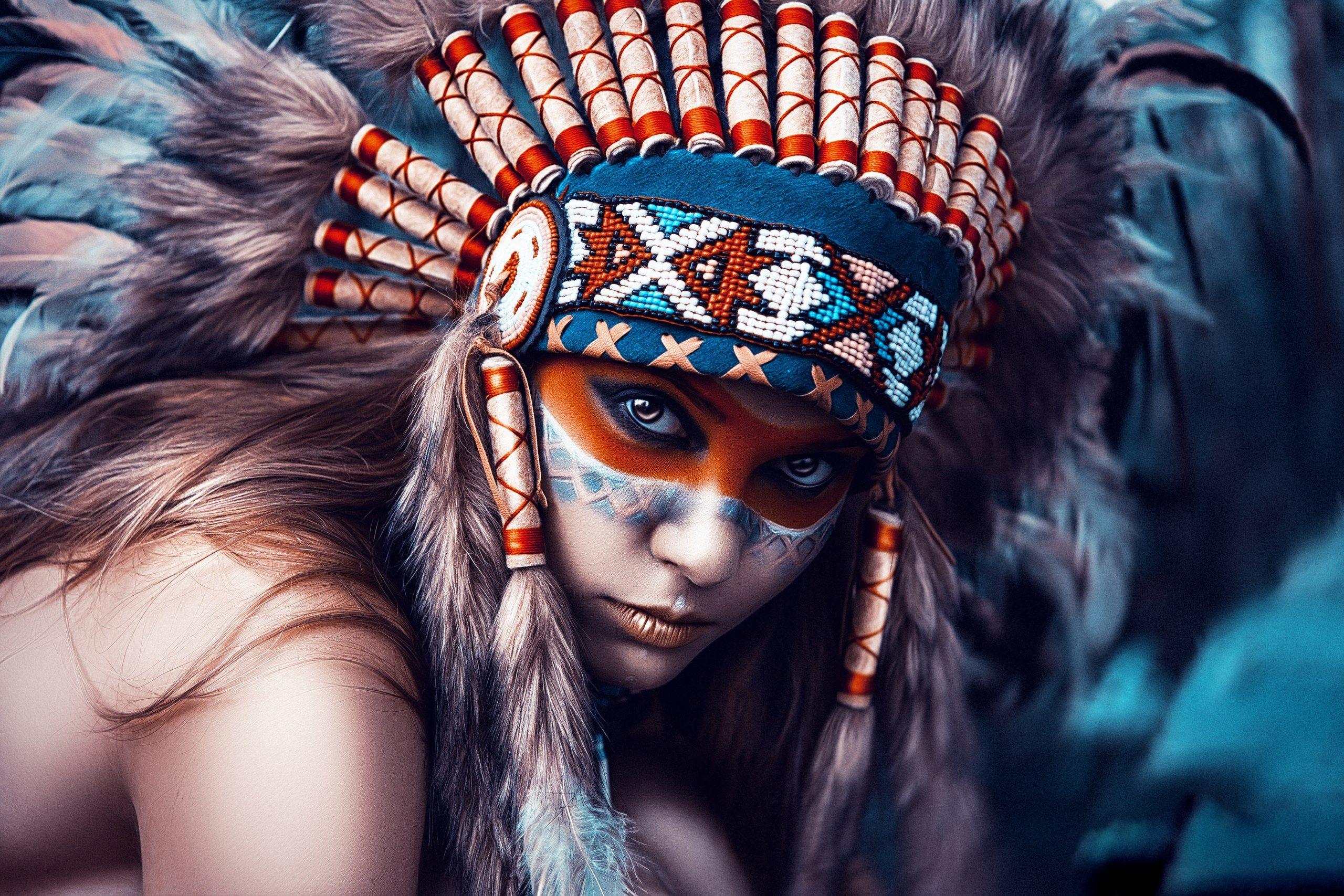 Wallpaper Native American, Woman, Artwork, HD, Photography