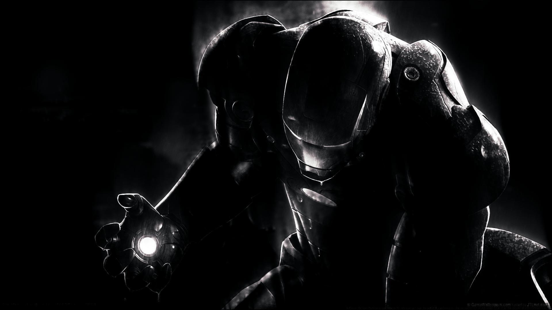 Black and white Iron Man digital wallpaper HD wallpaper. Wallpaper