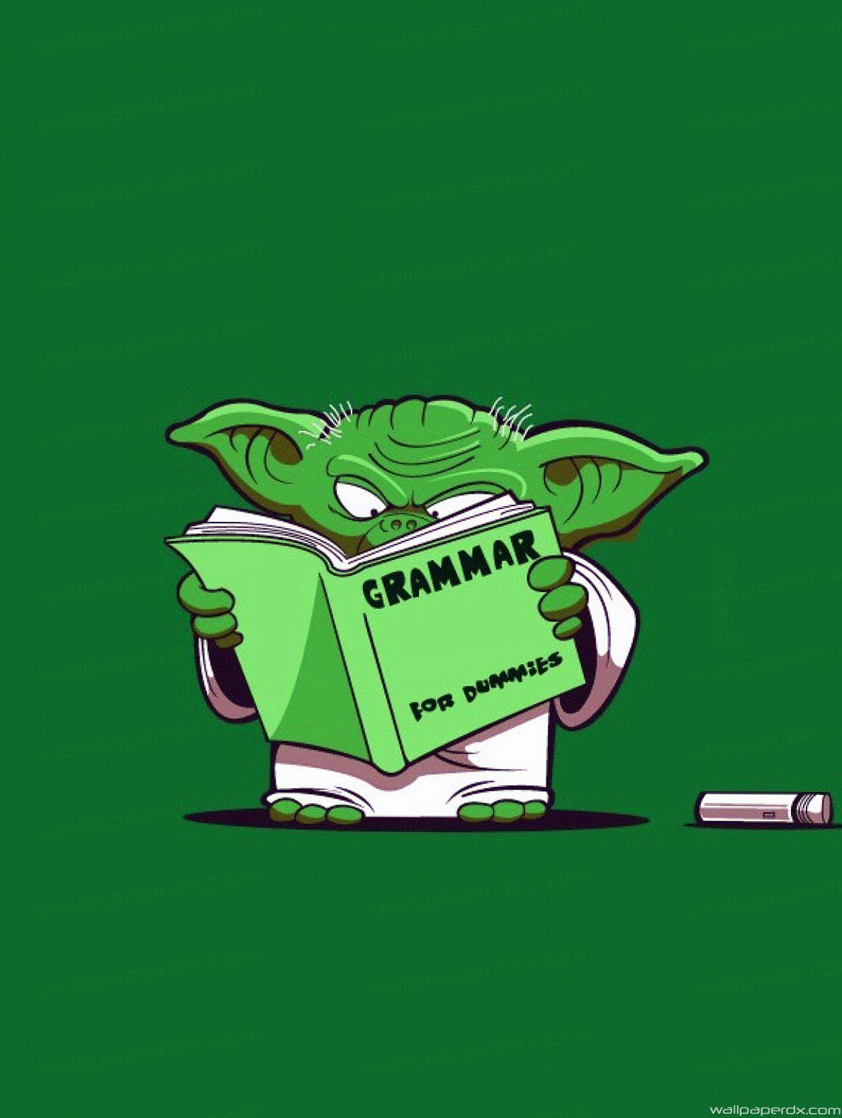 Yoda Reads Grammar Book Green full HD android Wallpaper