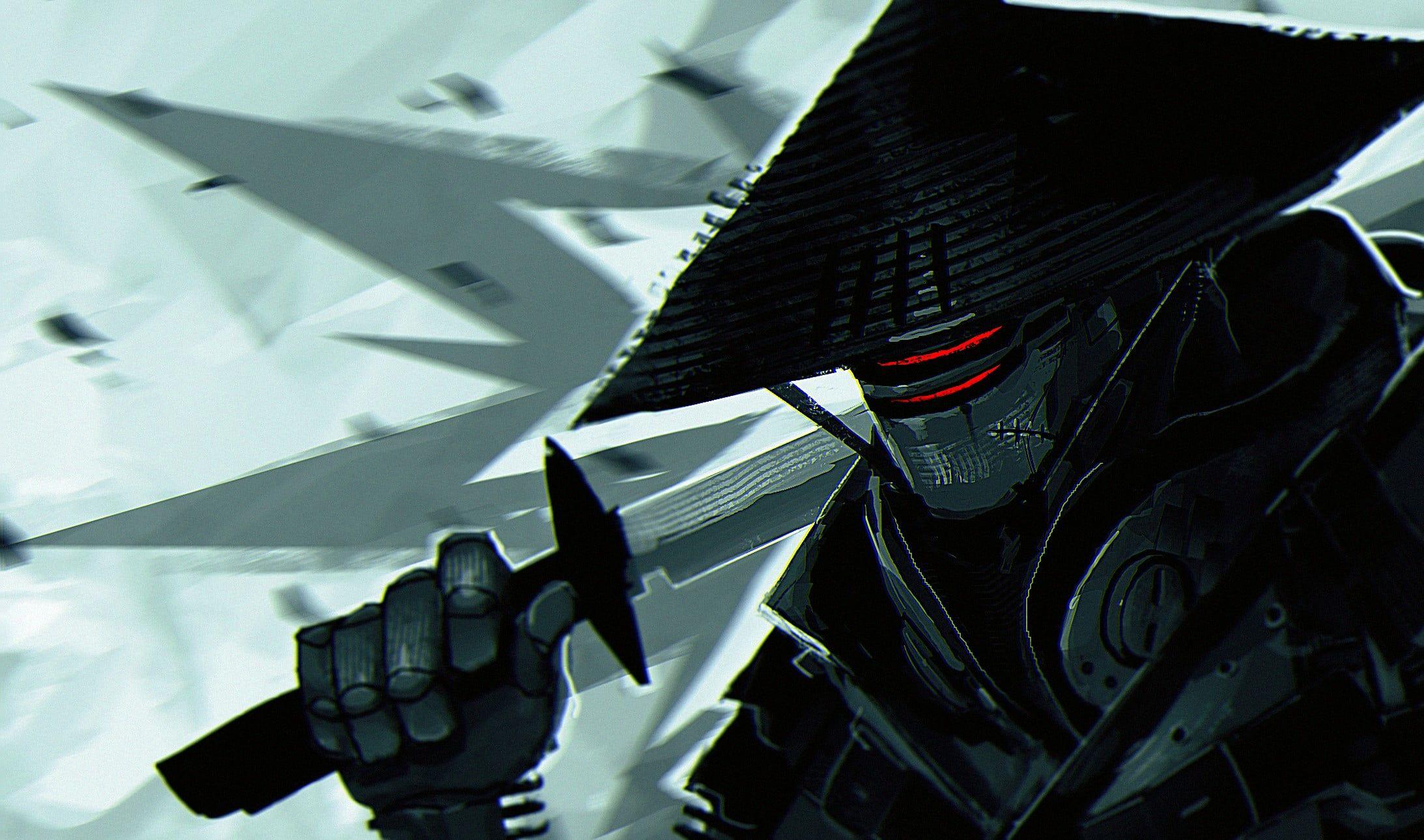 Samurai illustration, ninja robots, Rives Alexis, digital art