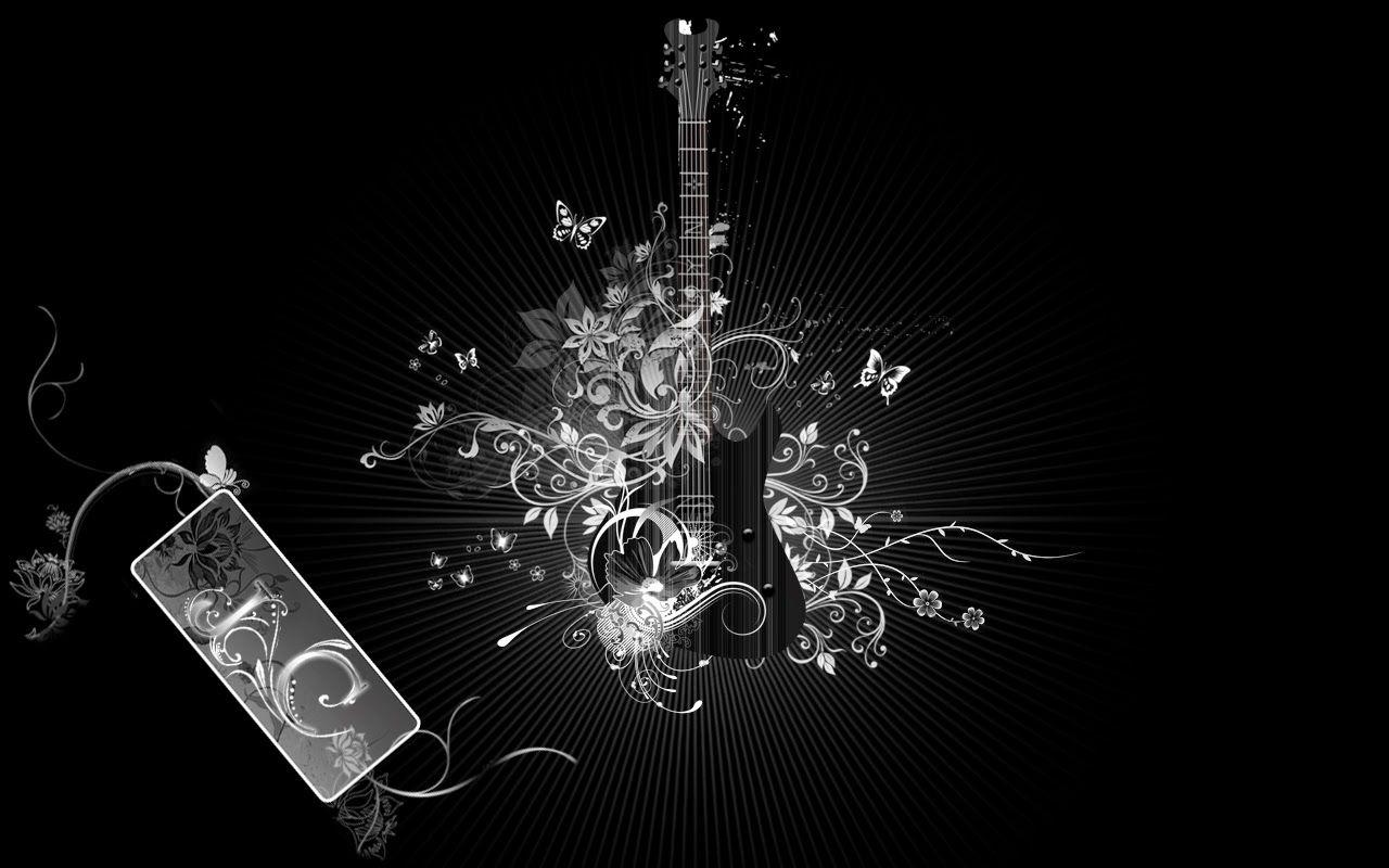 freehdwallpaperhub: Black Guitar HD Wallpaper