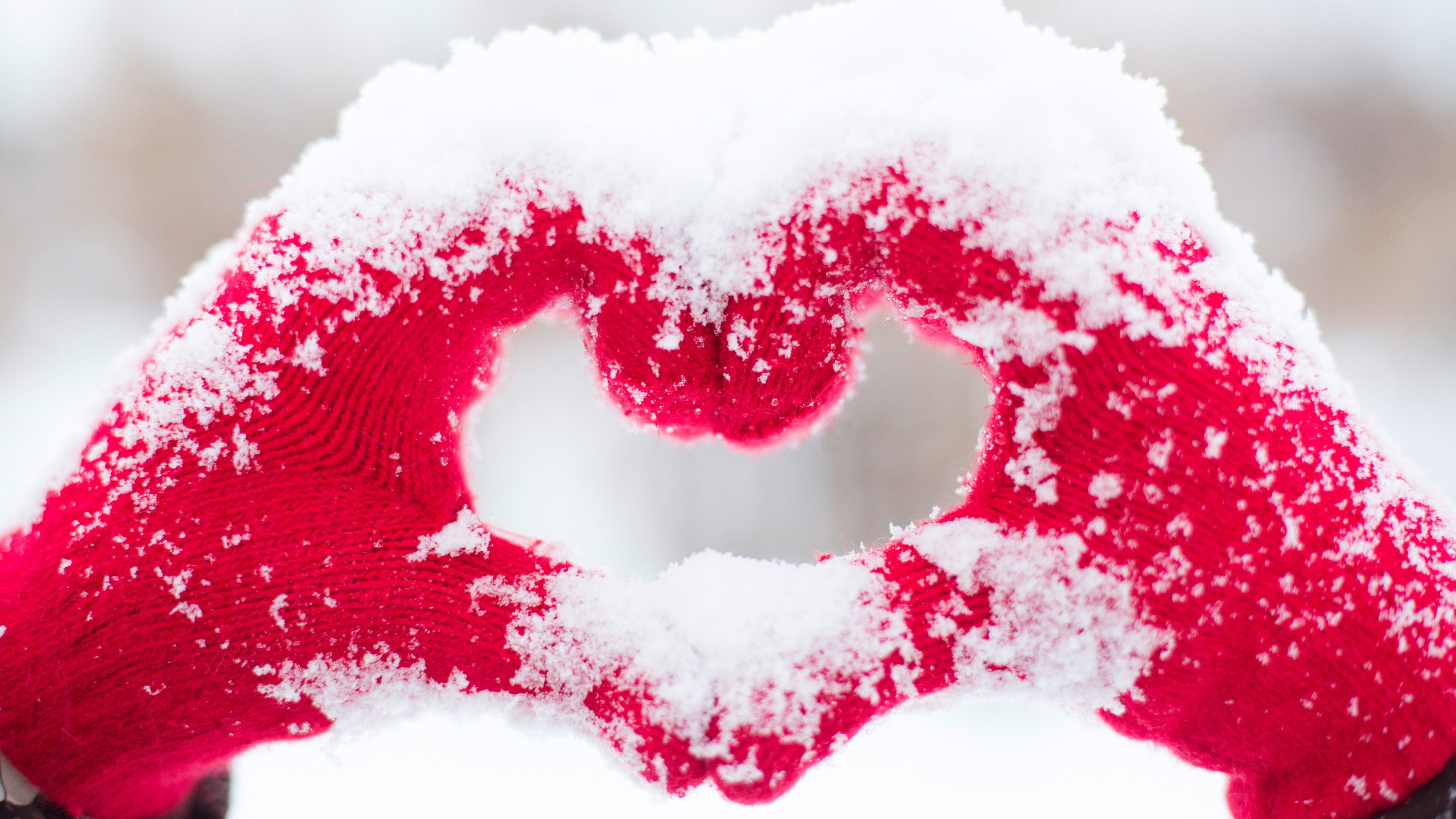 Snow Love Heart Red Beautiful Made Wallpaper Free Download