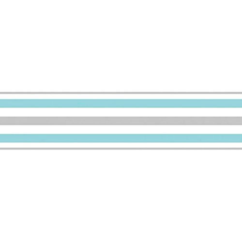 Fine Decor Ceramica Stripe Wallpaper Border Teal Silver White Self