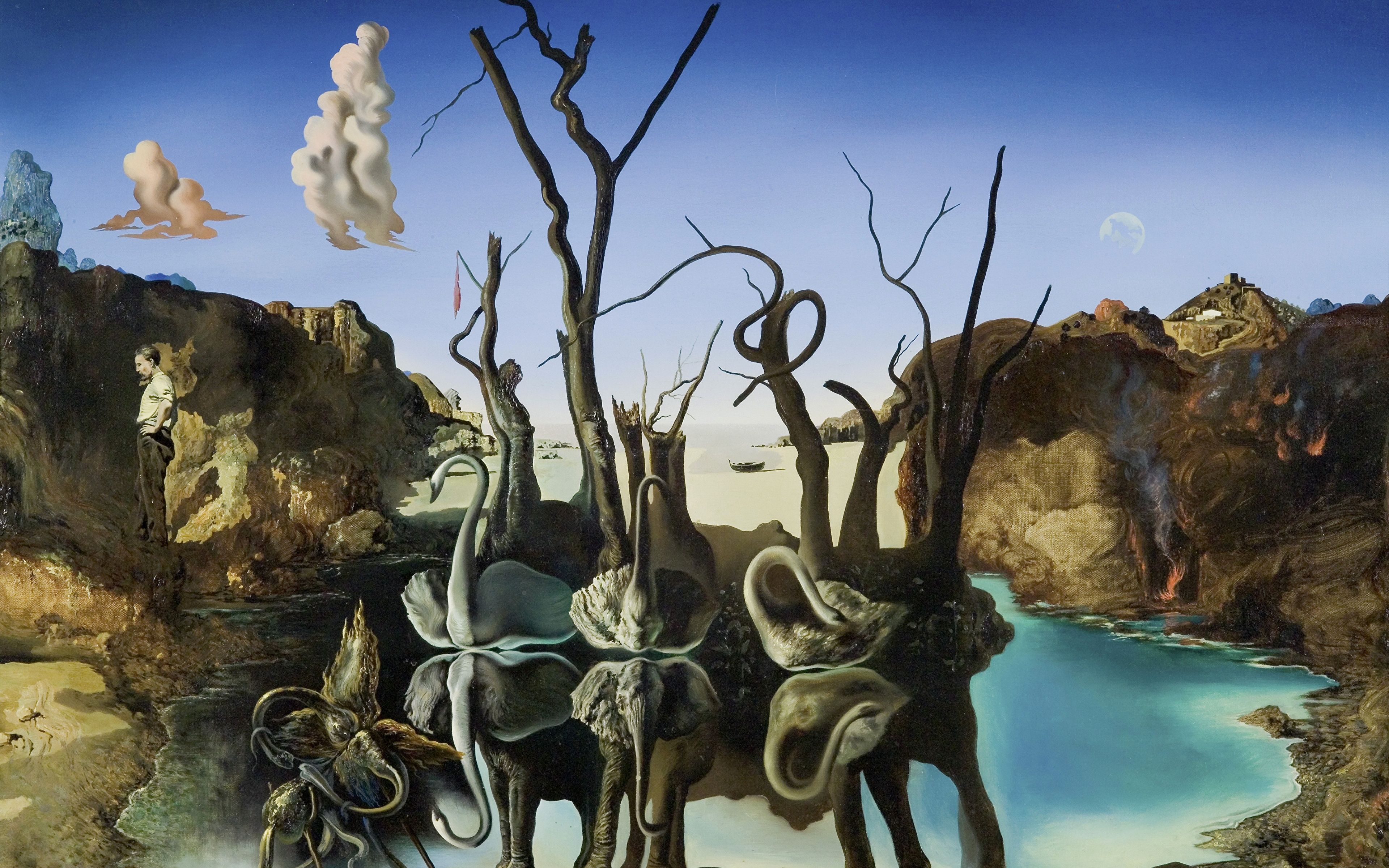 Wallpaper Salvador Dali Pictorial art Swans Reflecting 3840x2400