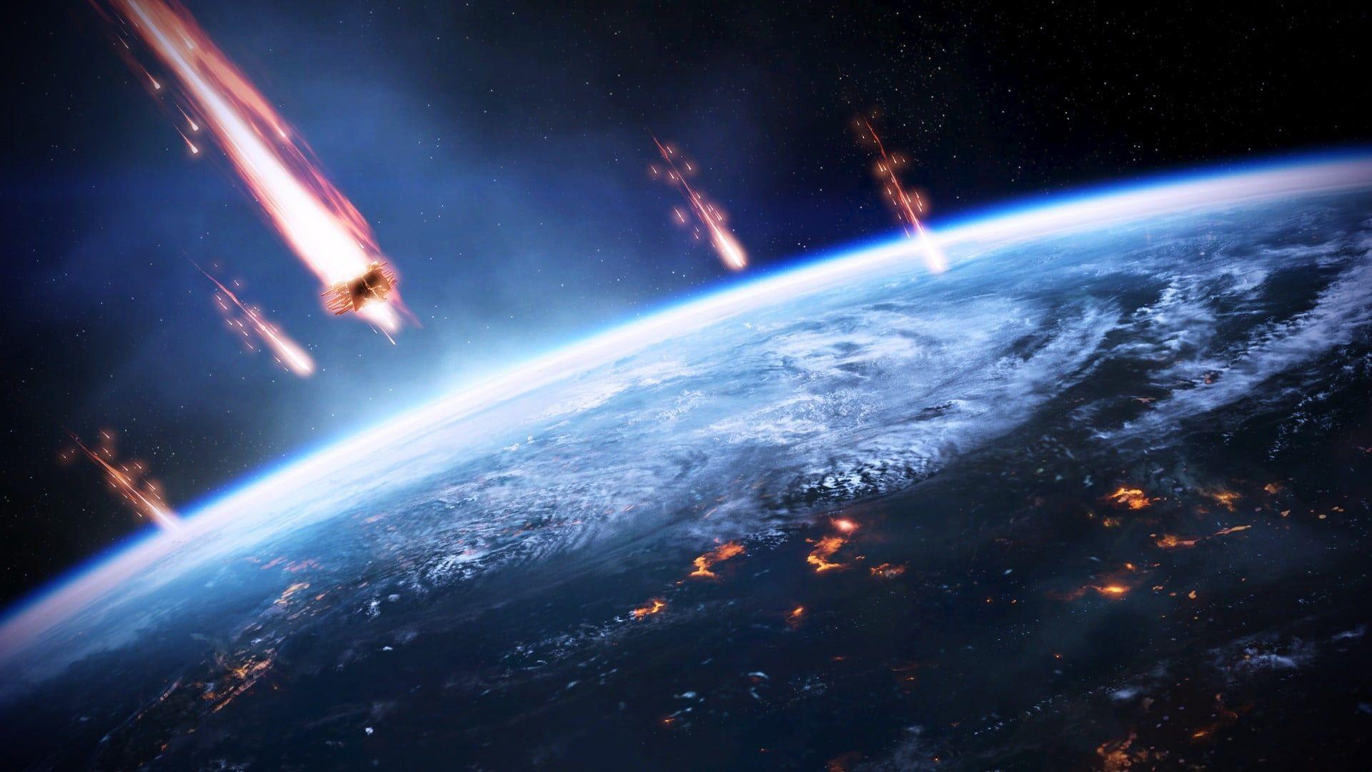 Asteroids illustration, Mass Effect, space, Earth, meteors HD