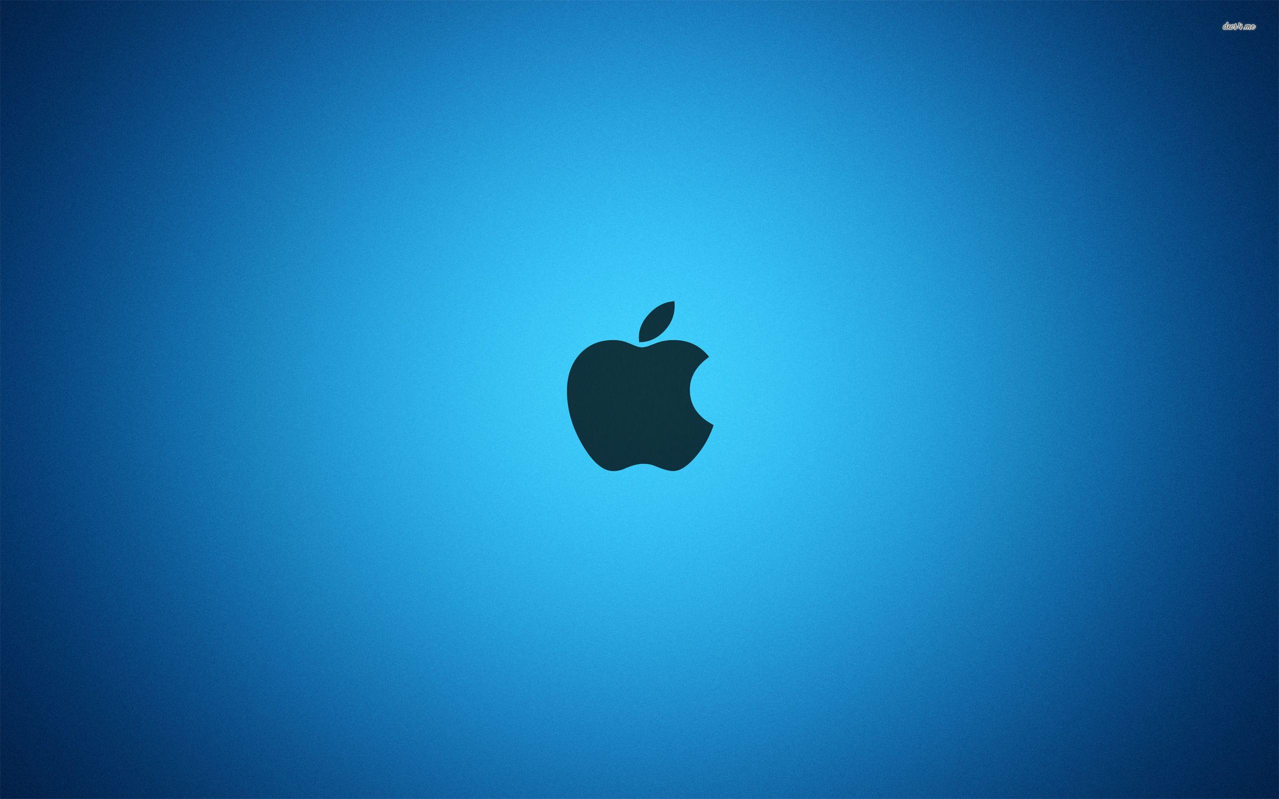Dark blue Apple on top of a bright blue background wallpaper