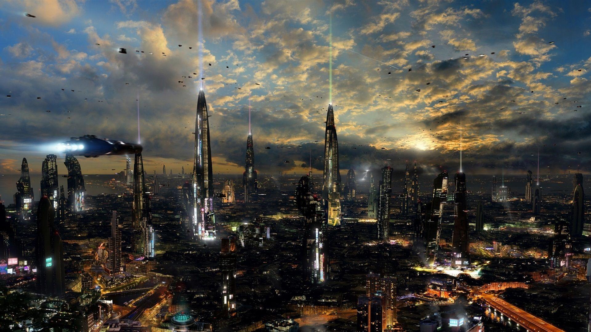 Futuristic city, night, lights wallpaper. Creative and Graphics