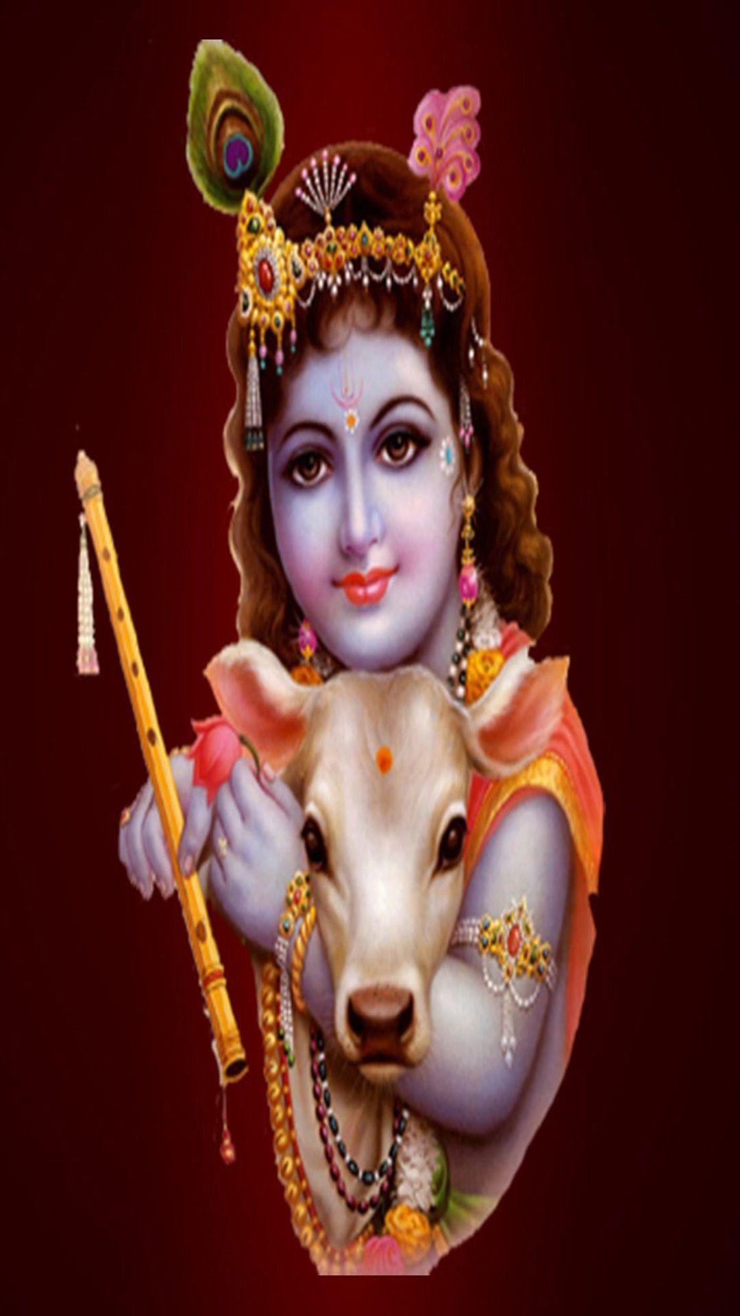 Lord Krishna with dark red background iphone hq wallpaper. iPhone