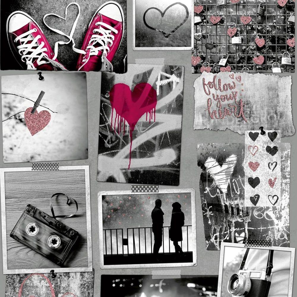 Muriva Love Rocks Heart Pattern Wallpaper Photo Collage Camera