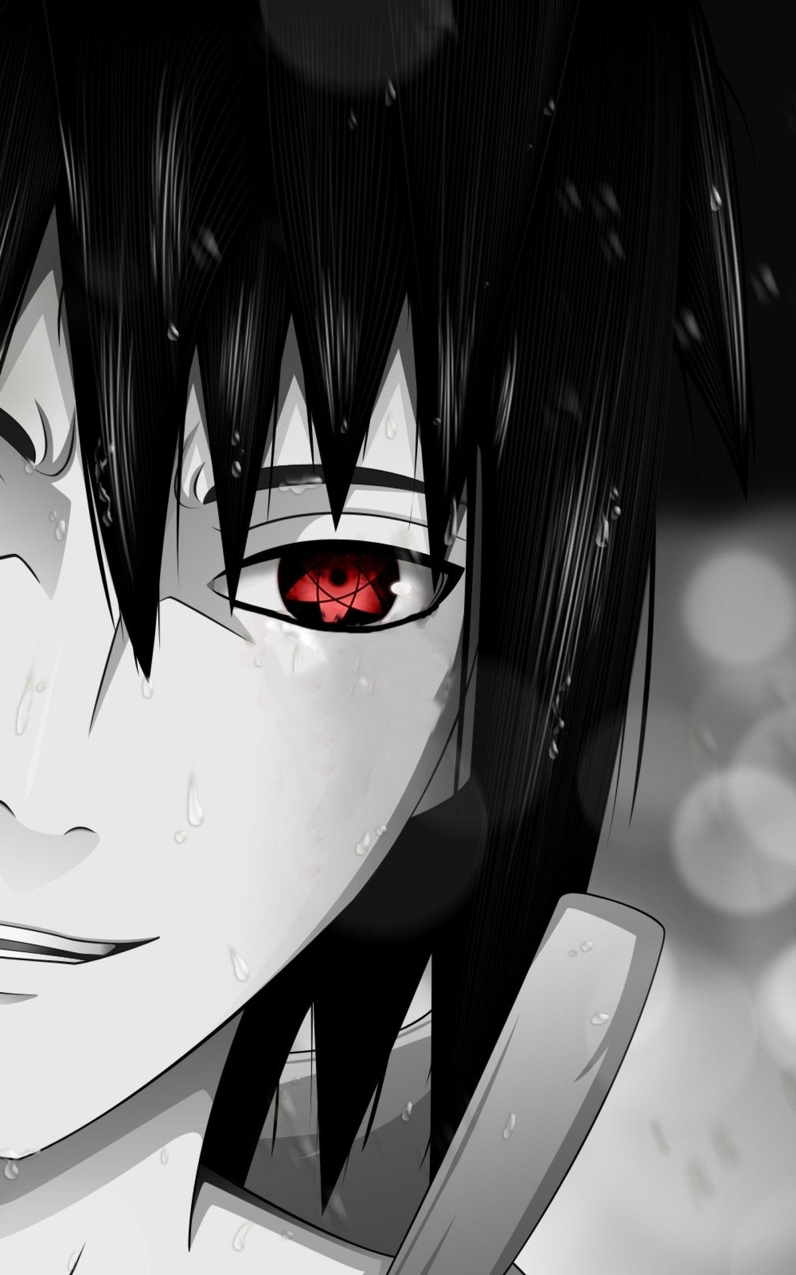 Download 1600x2560 Naruto Shippuuden, Uchiha Sasuke, Red Eyes, Rain