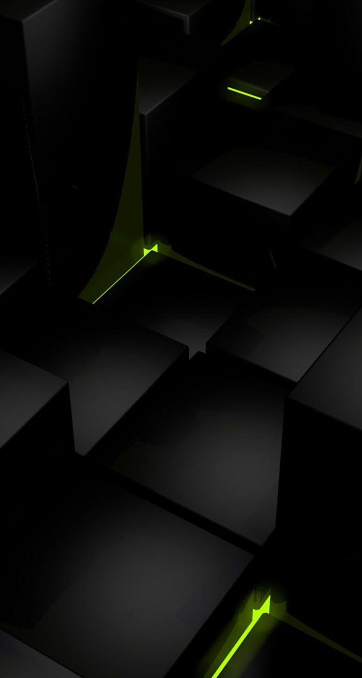 The iPhone Wallpaper 3D Black Cubes and Green Lights