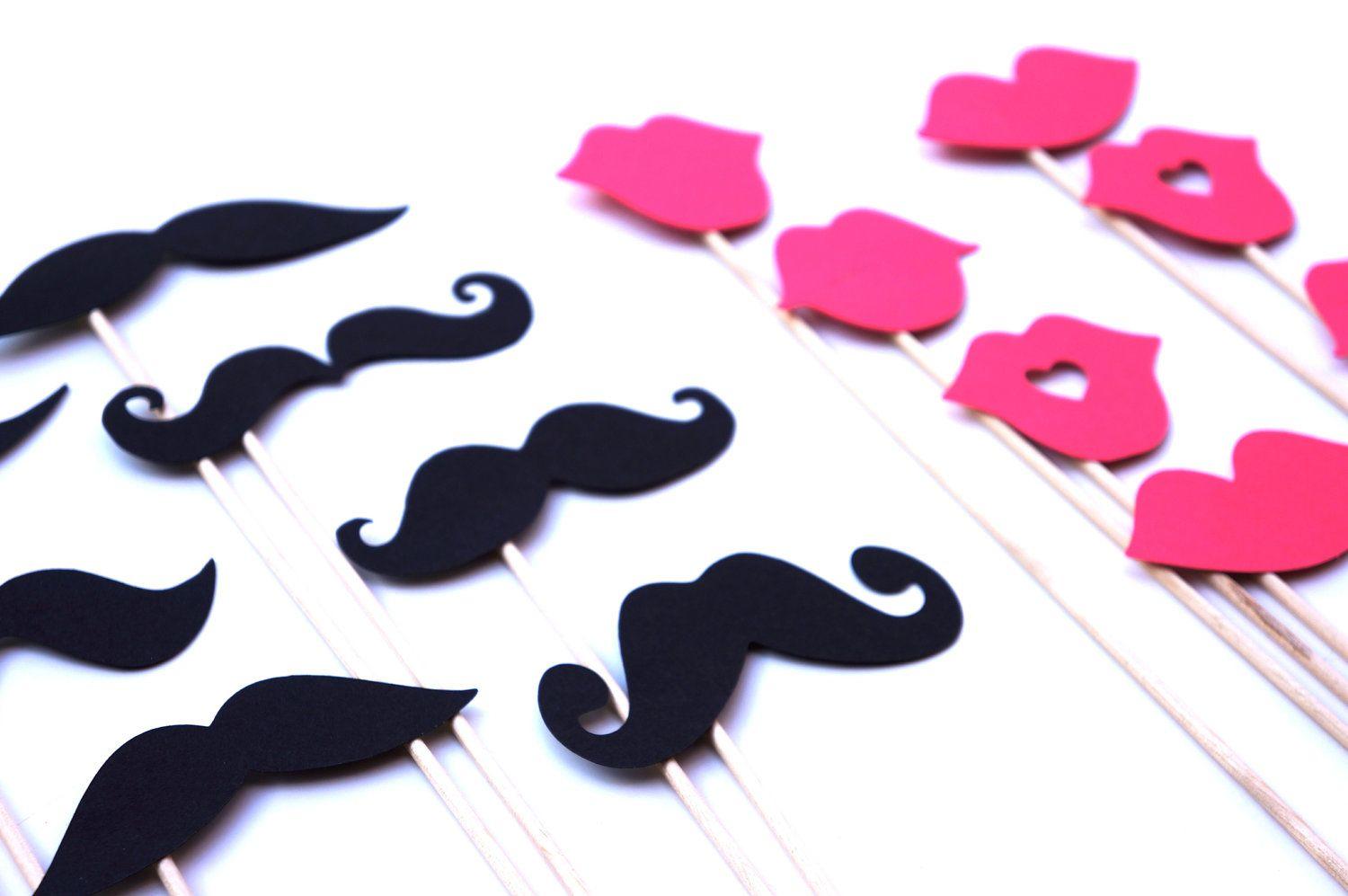 Mustaches and Hot Pink Lips on a Stick Set of 16