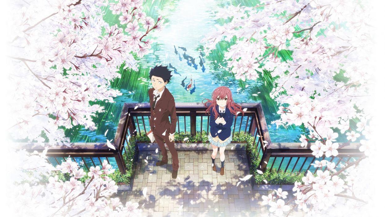 Ishida and Nishimiya a Silent Voice Anime Cherry Blossom couple