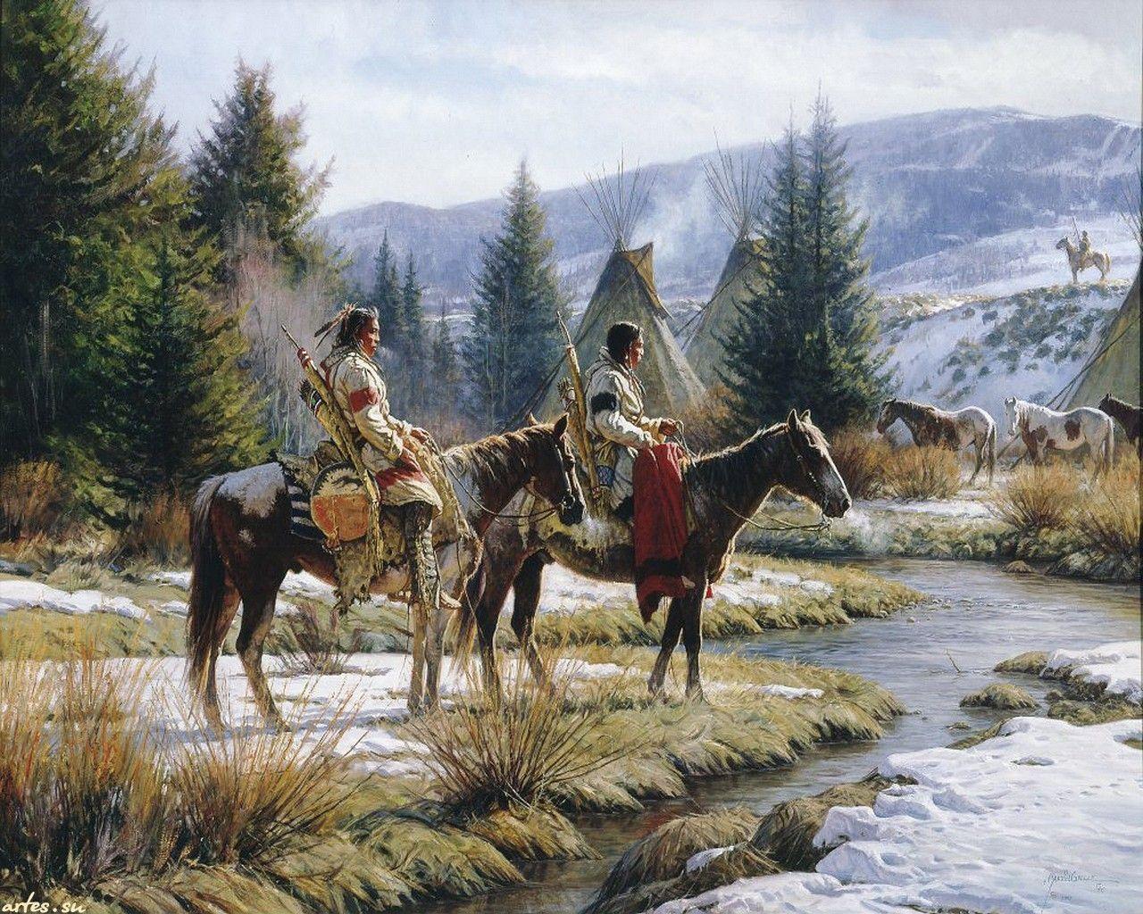 Winter: American Indian Winter Country Rover Native Painting Horses