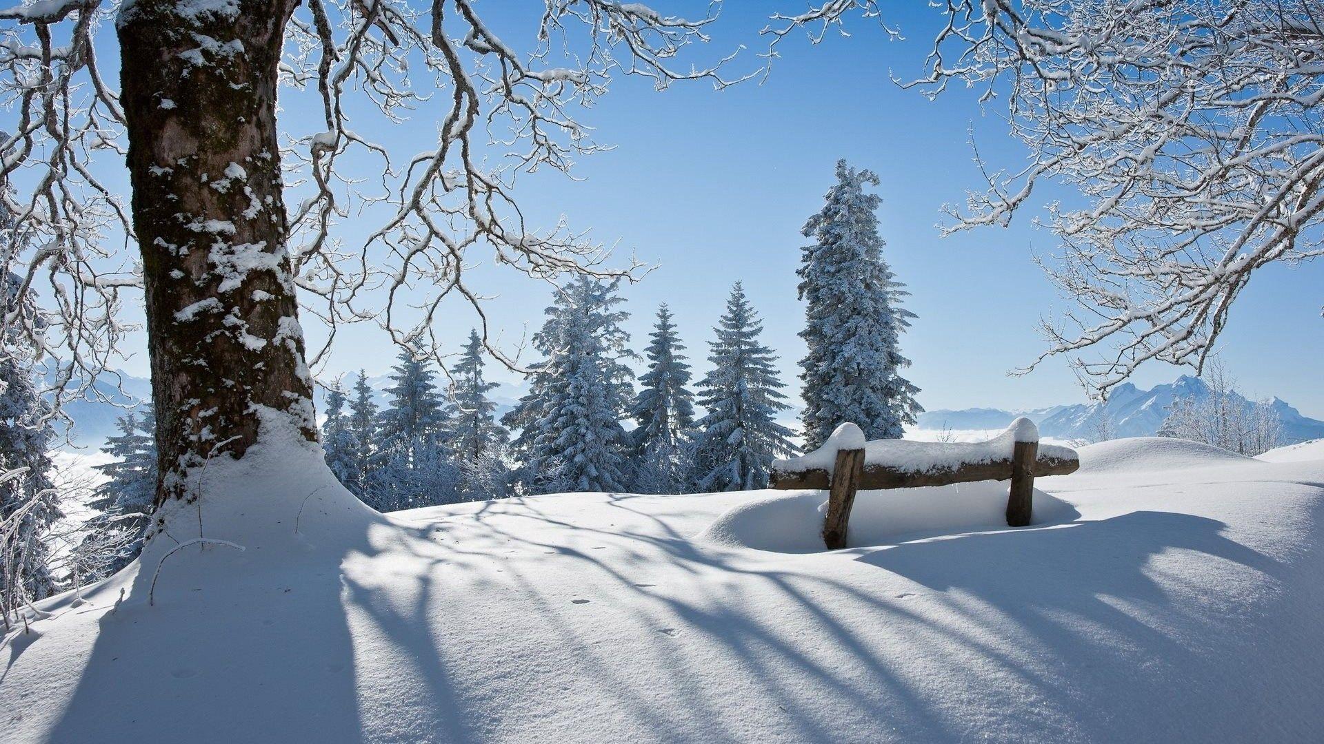 Winter: Nature Snow Winter Bench HD Wallpaper iPad for HD 16:9 High