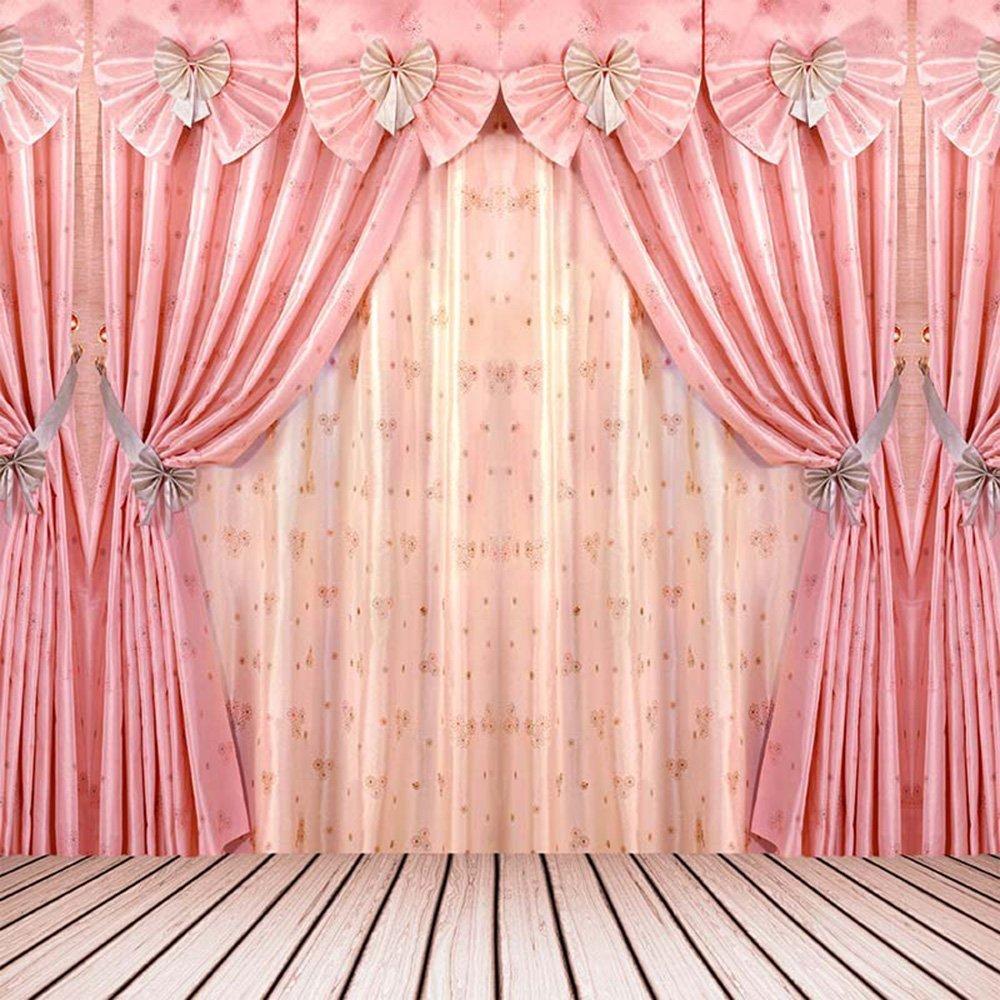 Pink Curtain Wedding Photography Background Wooden Boards Floor