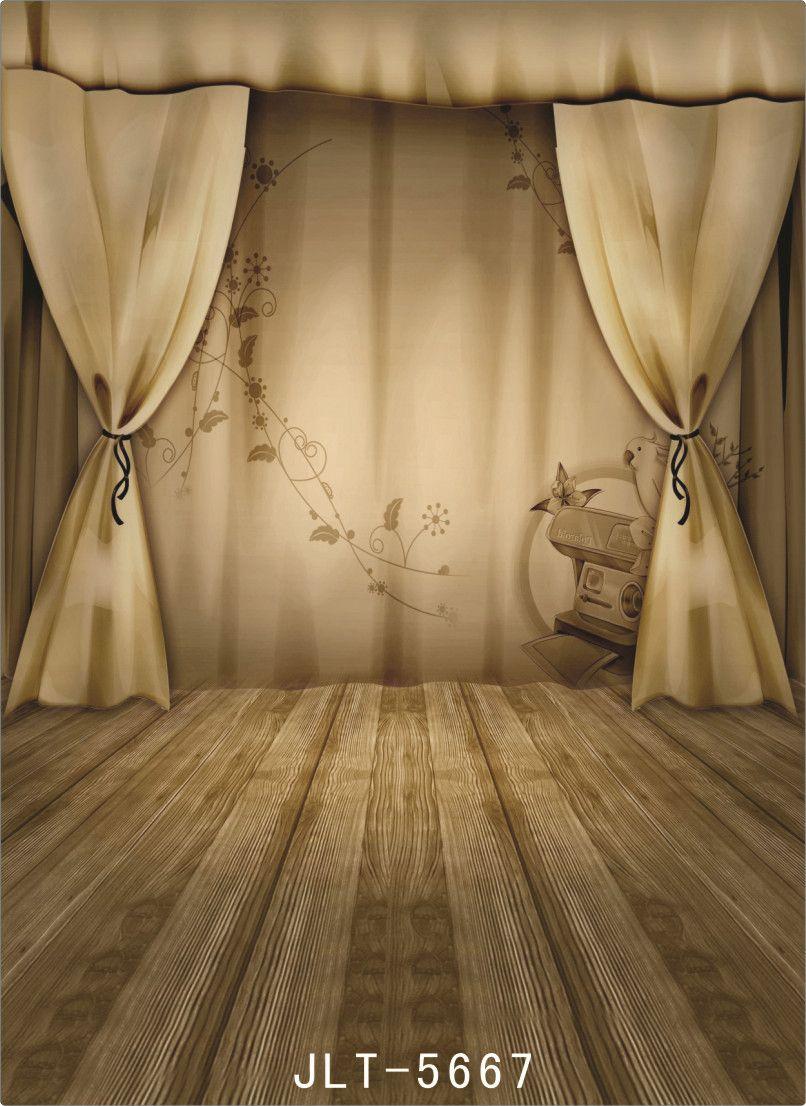 Champagne Curtain Wooden Floor Background for Photo Computer