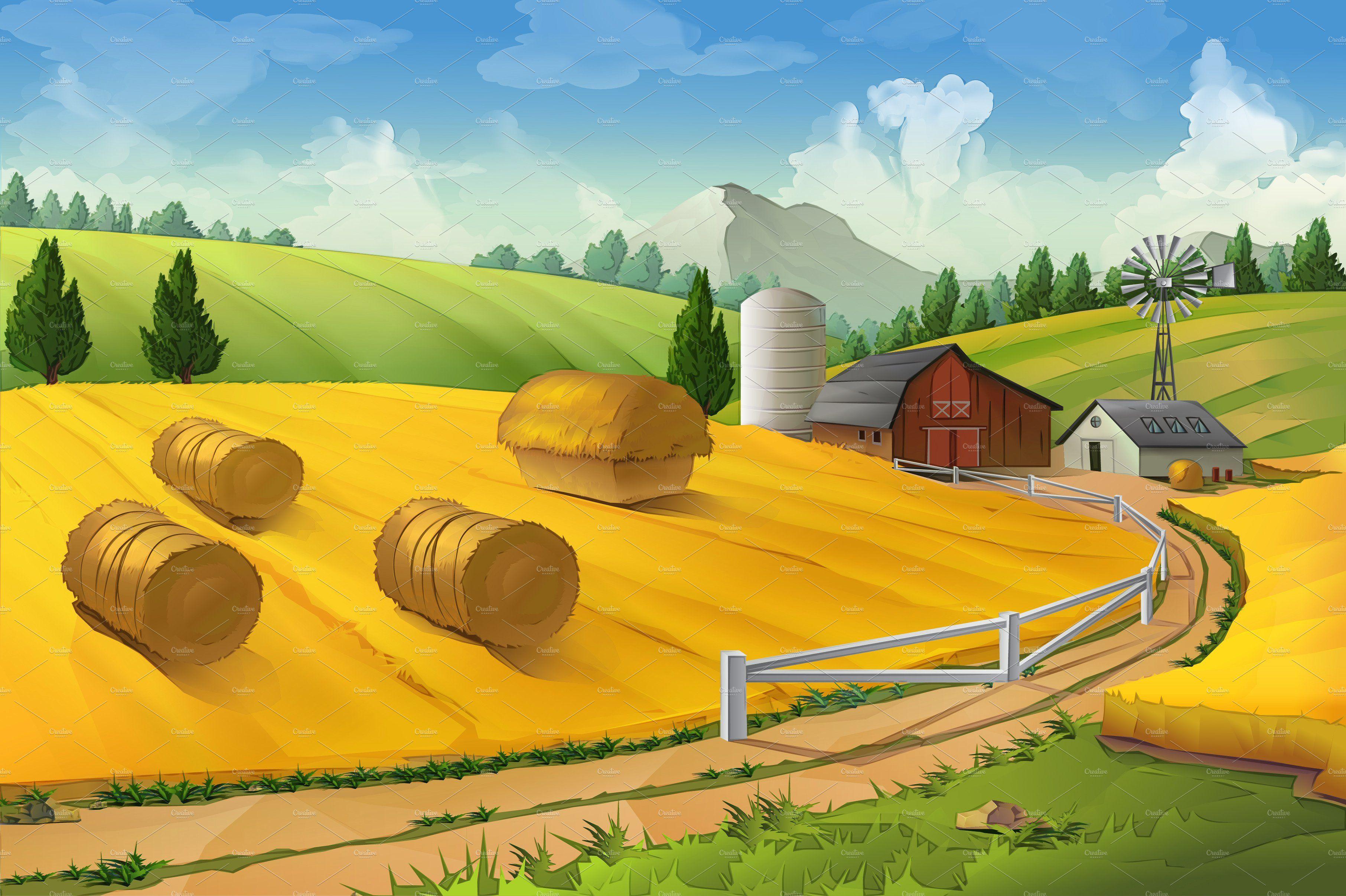 Farm landscape Illustrations Creative Market