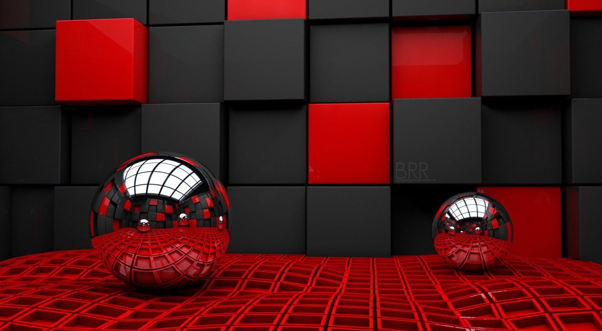 3D Abstract Balls Black Red Wallpaper