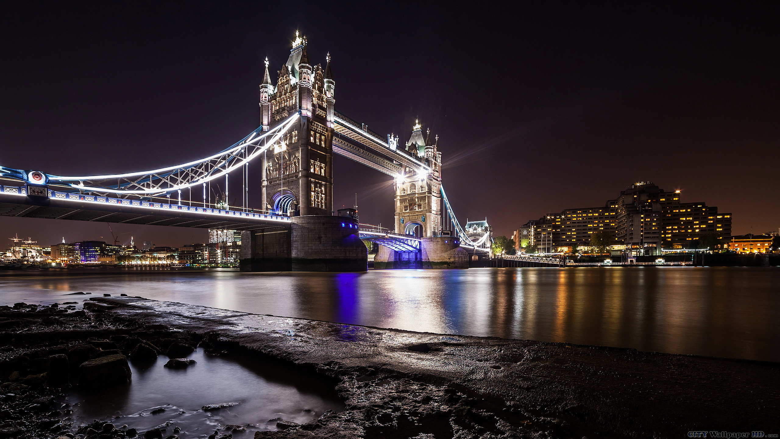 Classy shining tower bridge. Wide image of cities for a smartphone