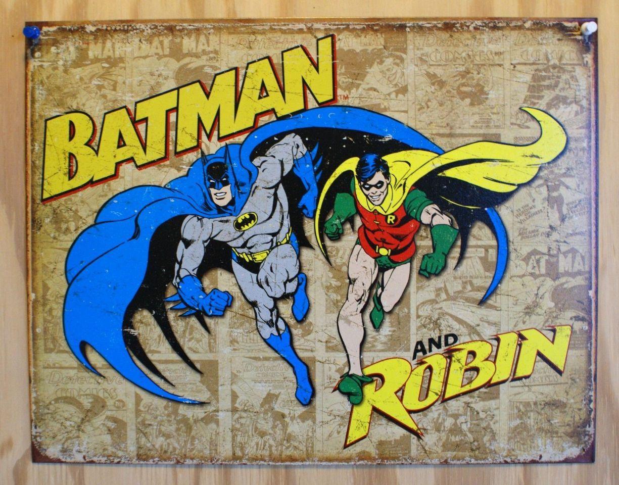 Tin Metal Sign Batman and Robin DC Comics Superhero Comic Book