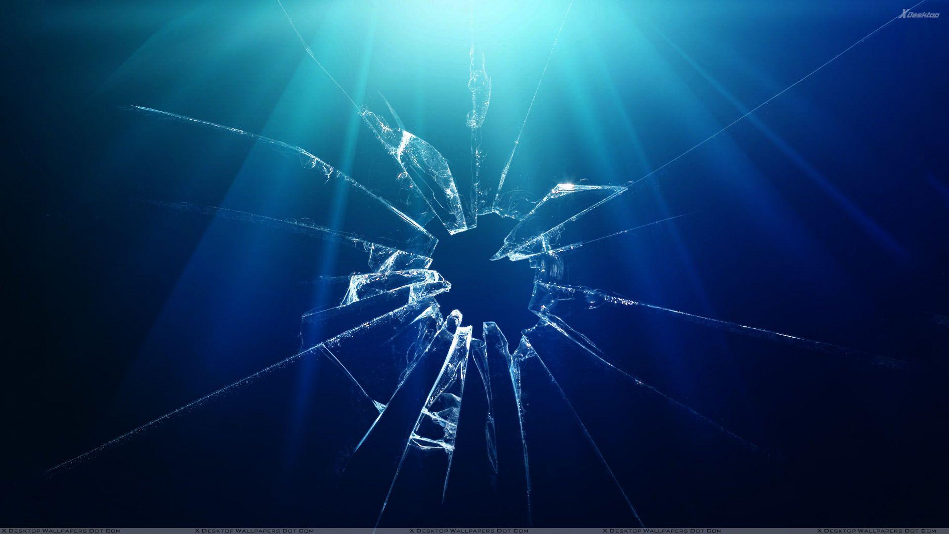 Shattered Glass And Blue Background Wallpaper