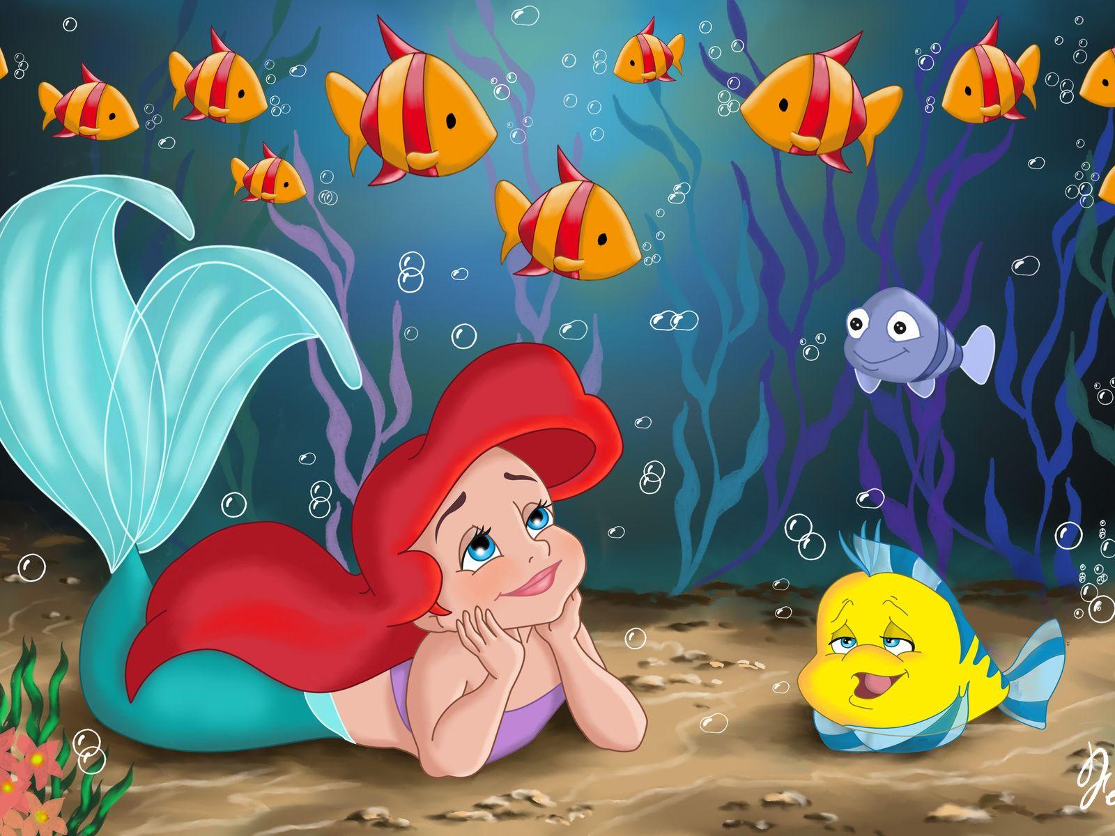 Little Mermaid Disney Cartoon Fishes HD Wallpaper. Download HD