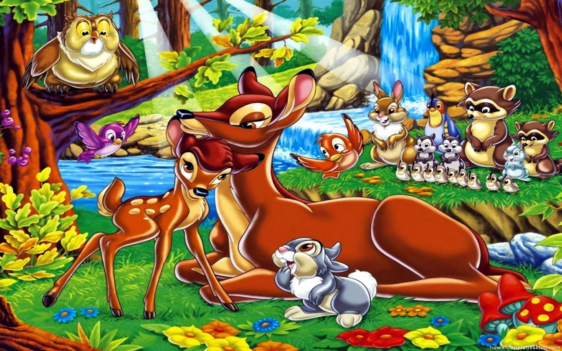 Deer Bambi And Bambi's Mother With Friends Disney Cartoon Wallpaper
