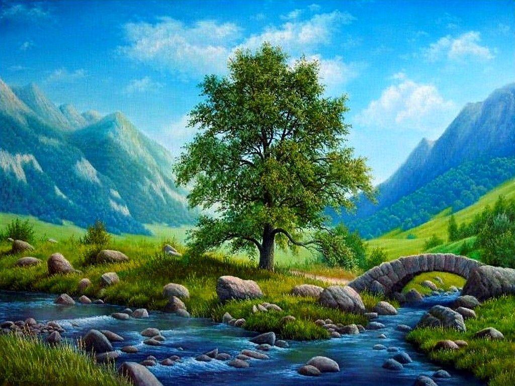 Forces Of Nature Colors Love Painting Fields Tree Bridge Blue