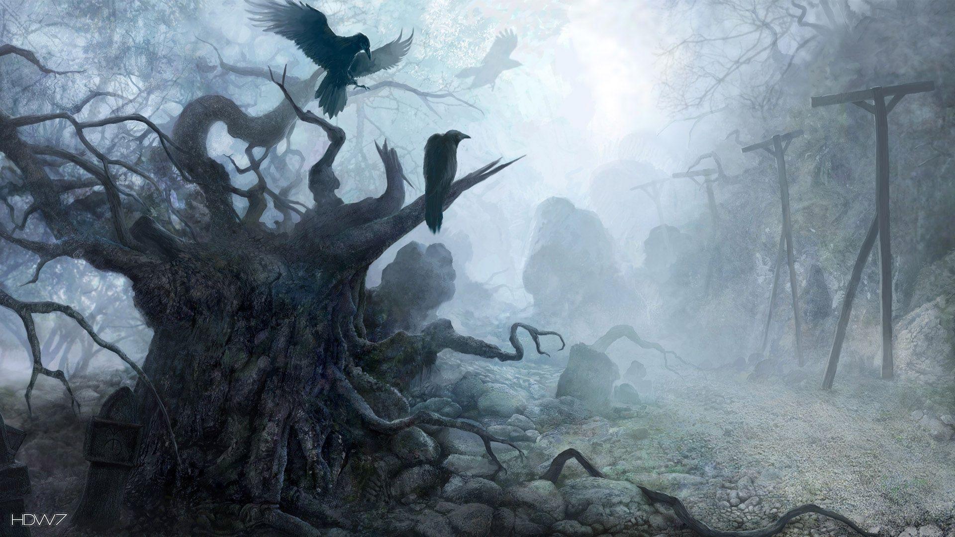 cg tree and crows wallpaper. HD wallpaper gallery