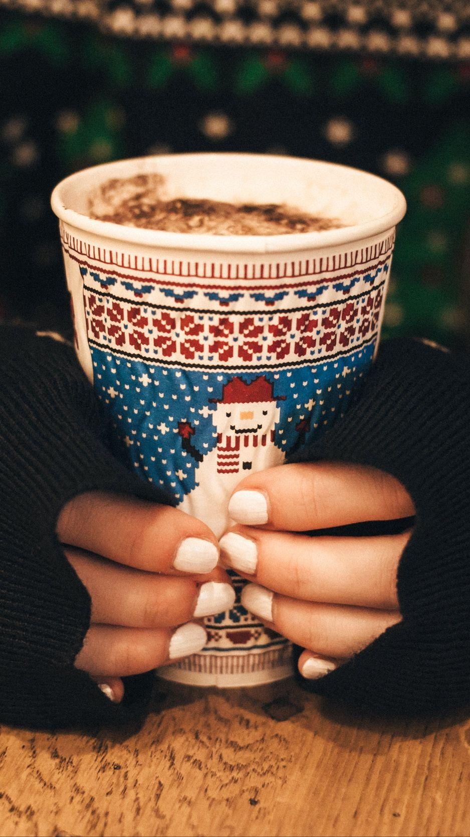Download wallpaper 938x1668 hands, coffee, sweater, christmas iphone