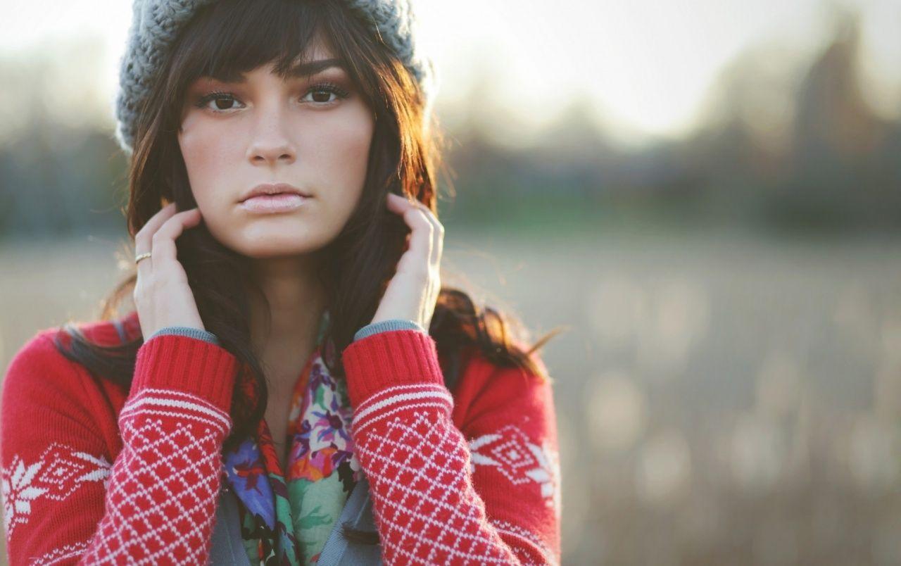 Cute Girl in Knitted Sweater wallpaper. Cute Girl in Knitted