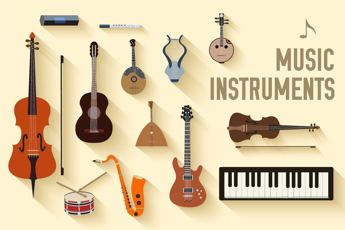 set of flat music instruments icon Graphics Creative Market