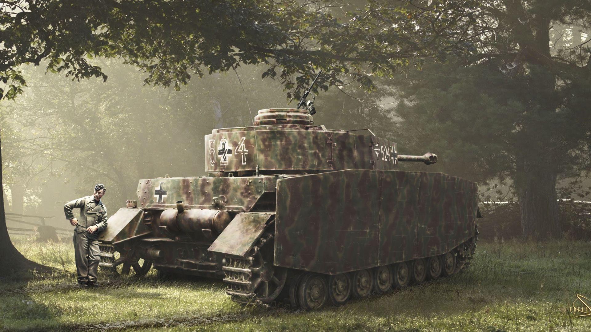 Download Wallpaper Tank, Soldiers, Pz Iv, Cartoon Photo, Forest