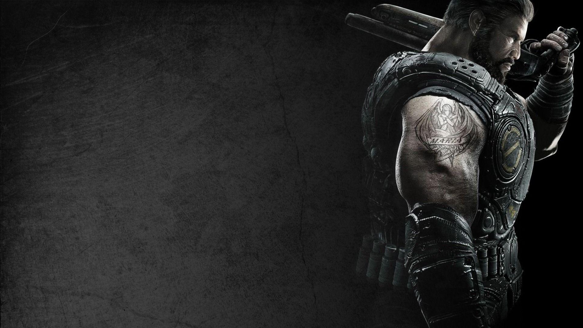 Download Wallpaper 1920x1080 gears of war, soldier, tattoo, shoulder