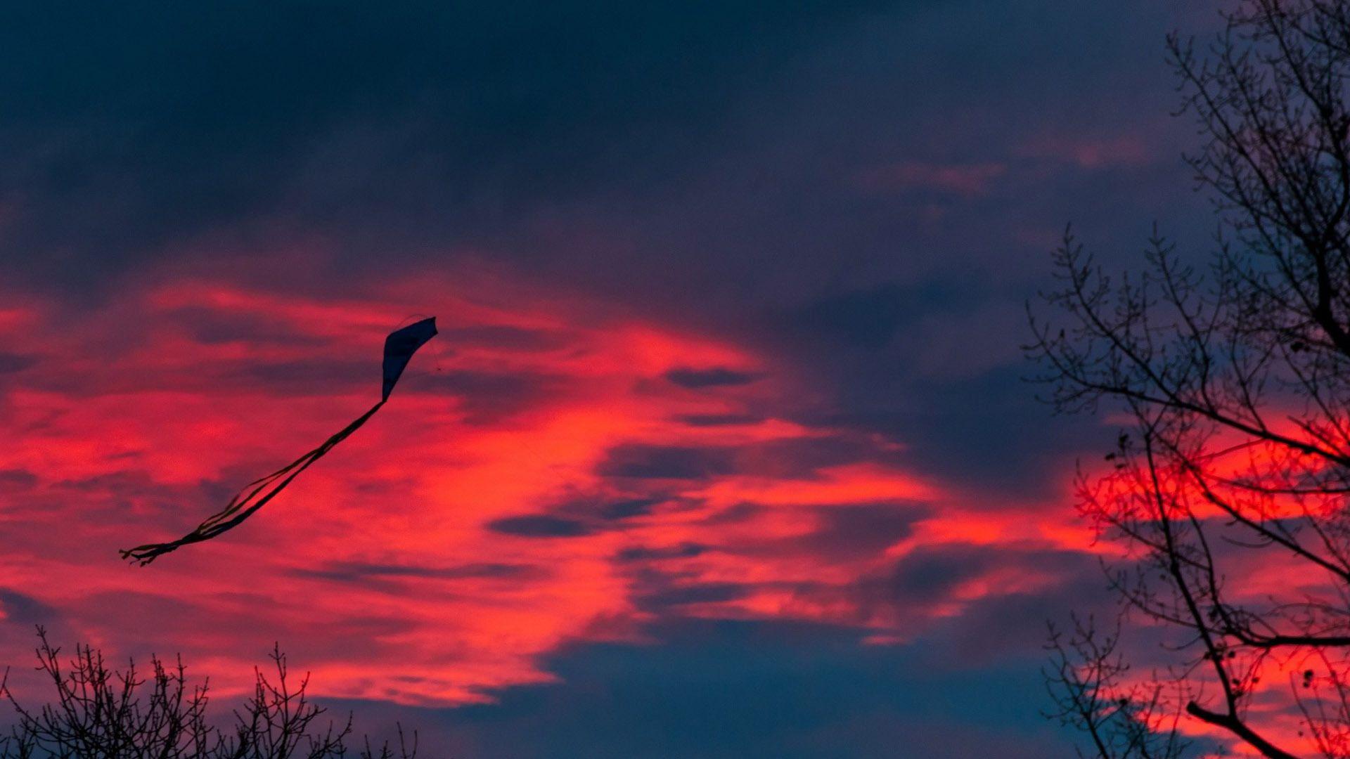 Download 1920x1080 Kite flying in pink clouds wallpaper